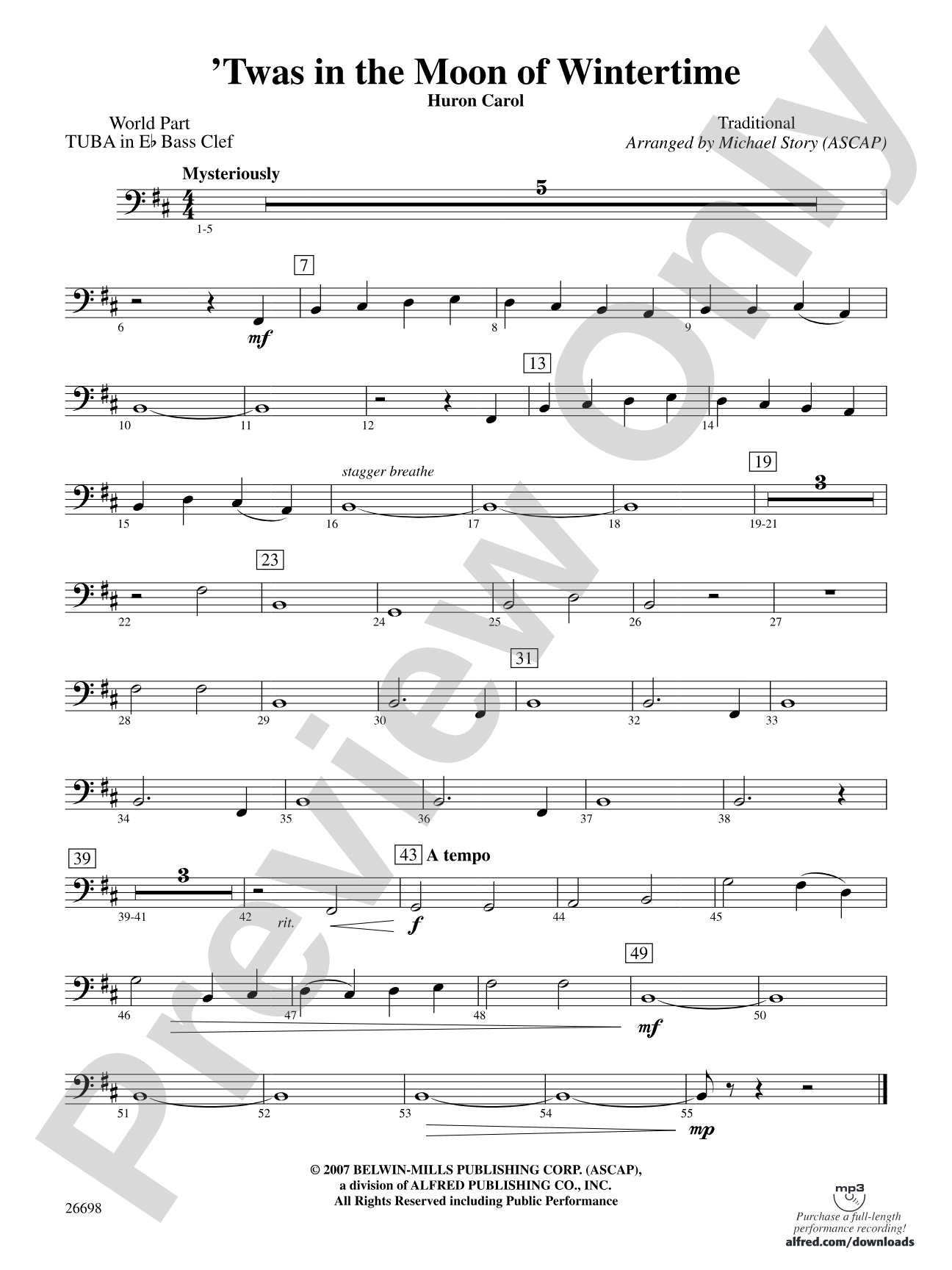 'Twas in the Moon of Wintertime: (wp) E-flat Tuba B.C.