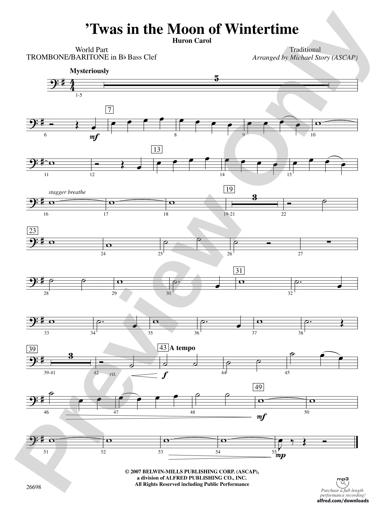 'Twas in the Moon of Wintertime: (wp) 1st B-flat Trombone B.C.