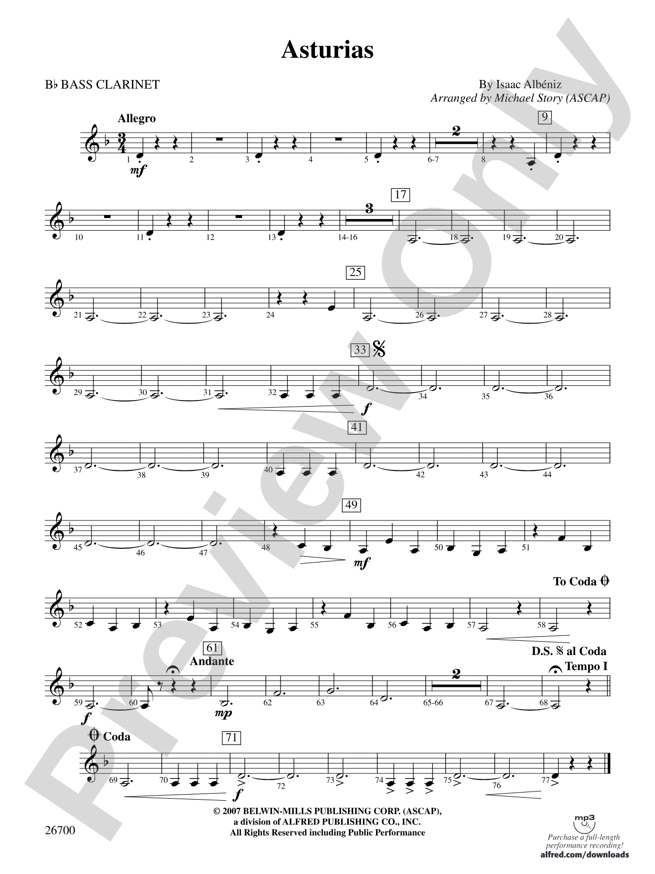 Asturias: B-flat Bass Clarinet