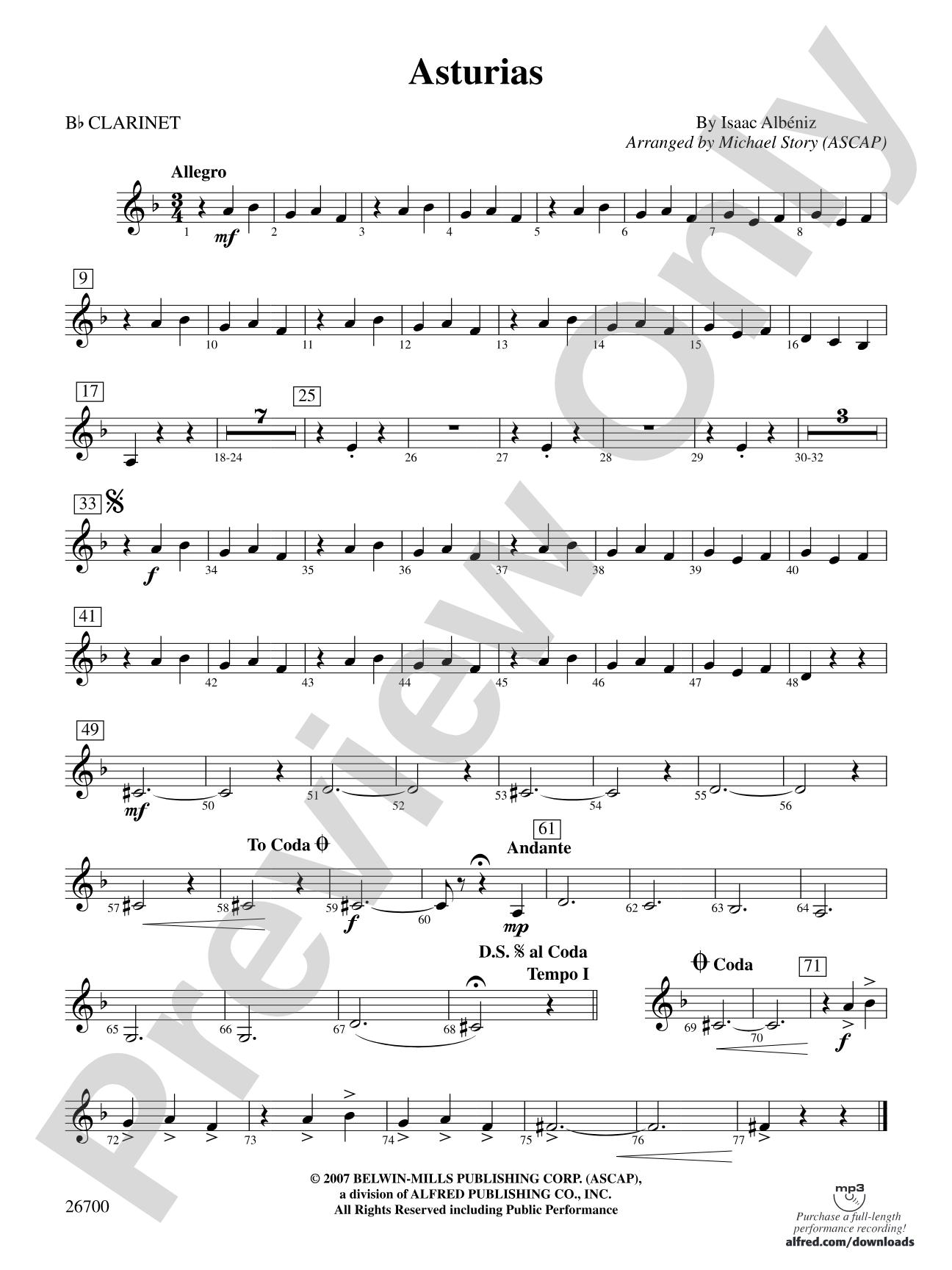 Asturias: 1st B-flat Clarinet