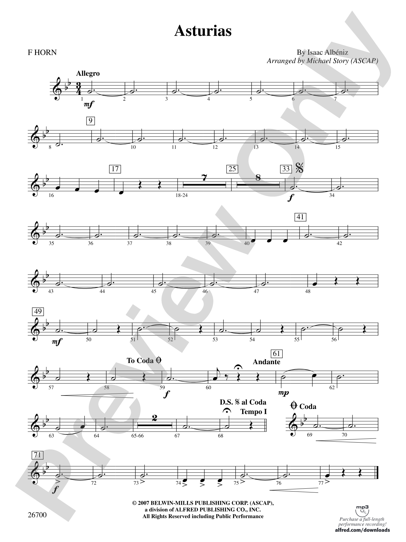 Asturias: 1st F Horn