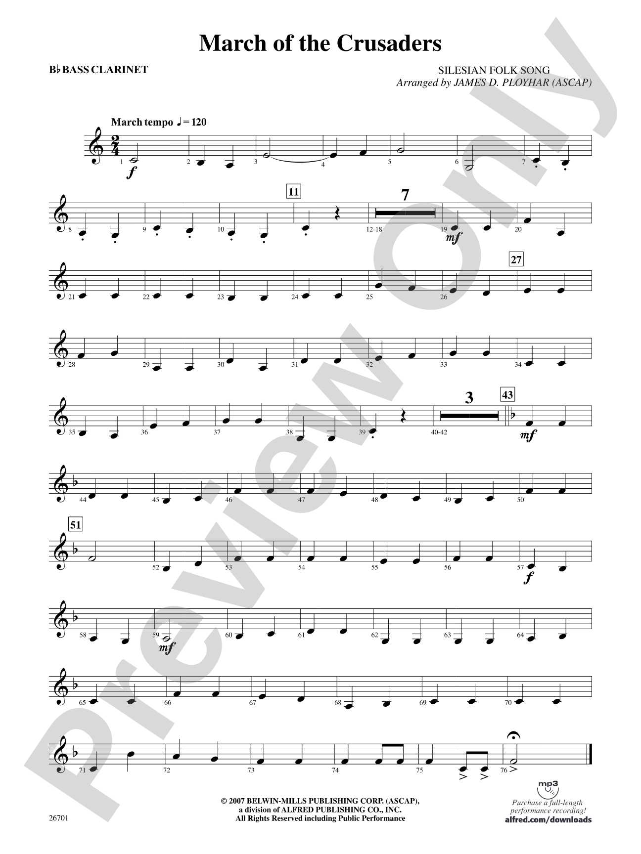 March of the Crusaders: B-flat Bass Clarinet