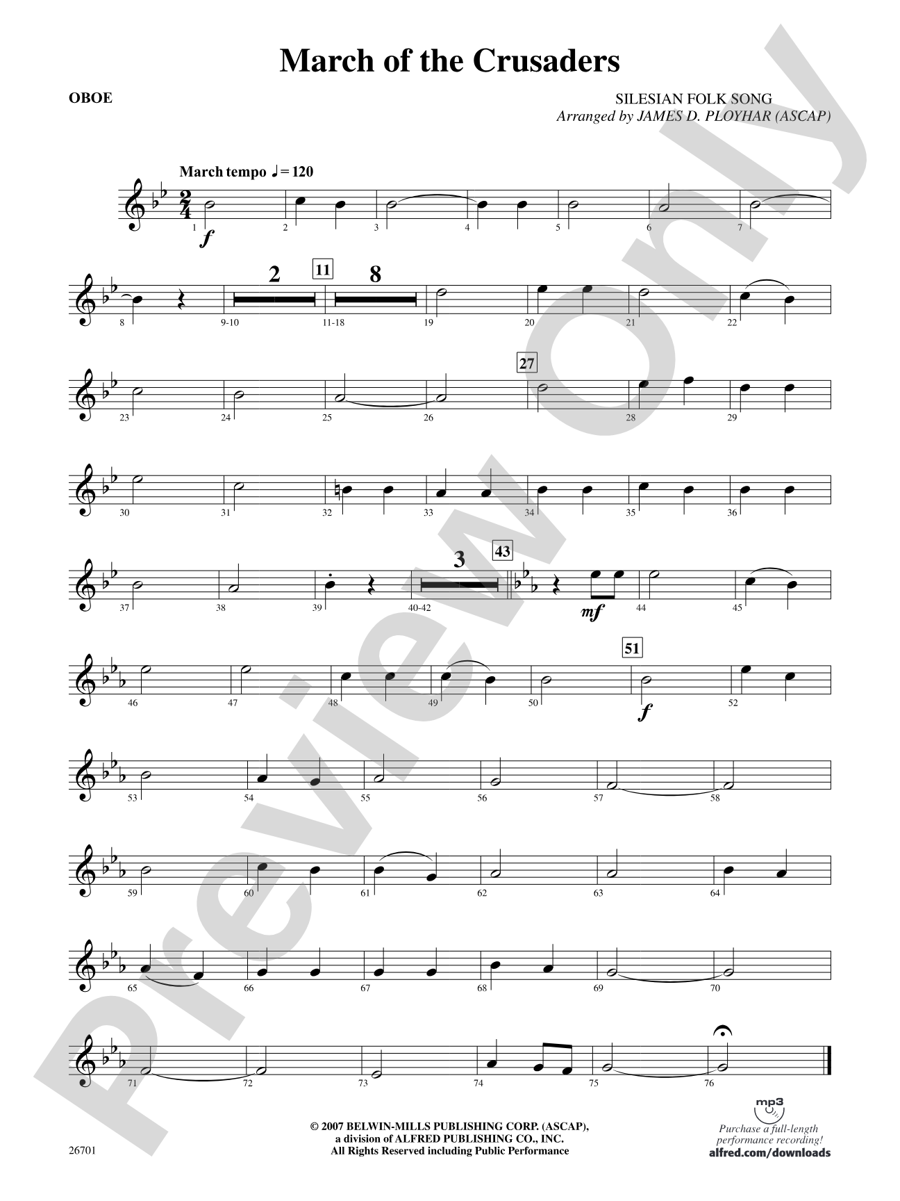 March of the Crusaders: Oboe