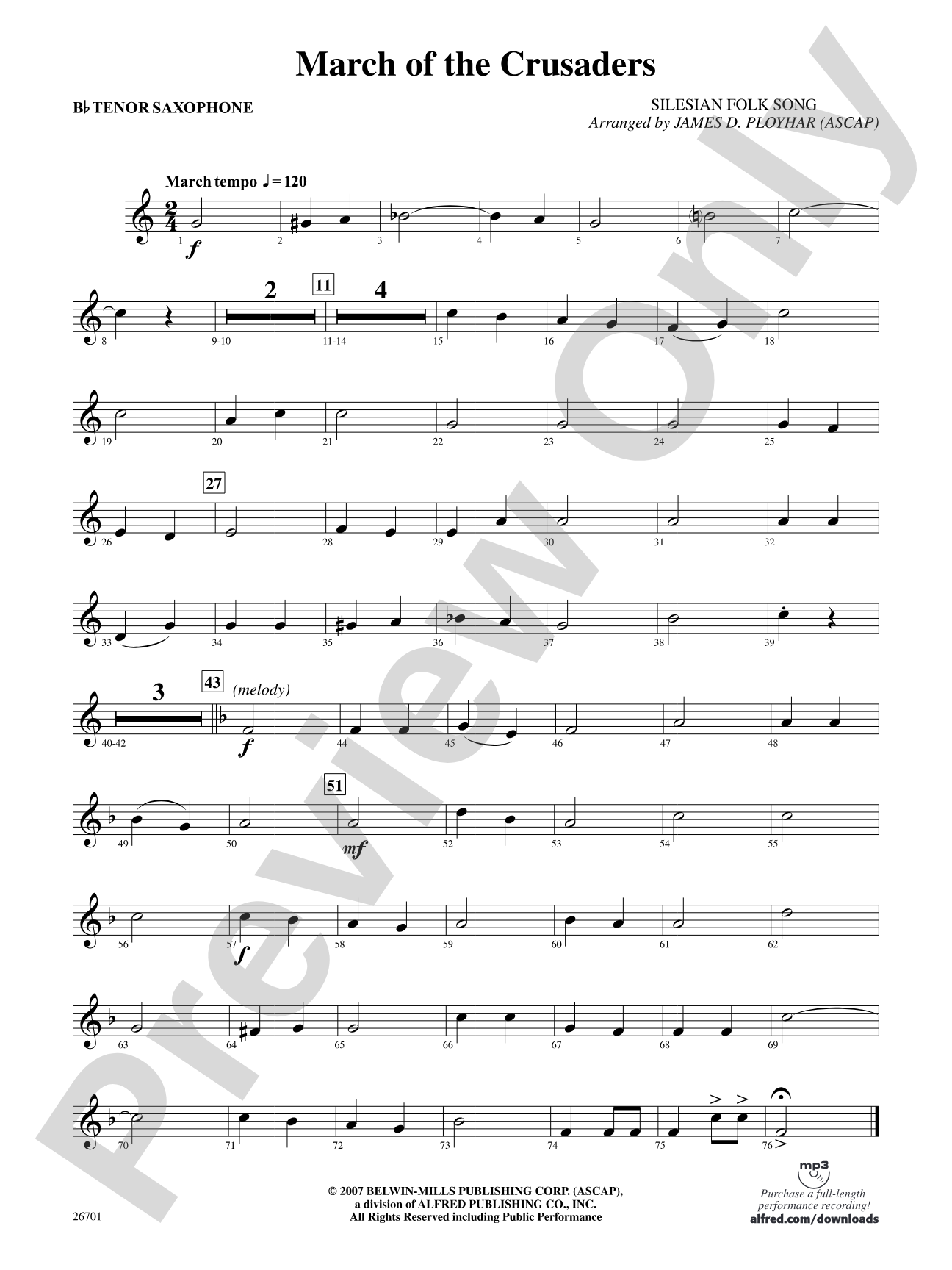 March of the Crusaders: B-flat Tenor Saxophone