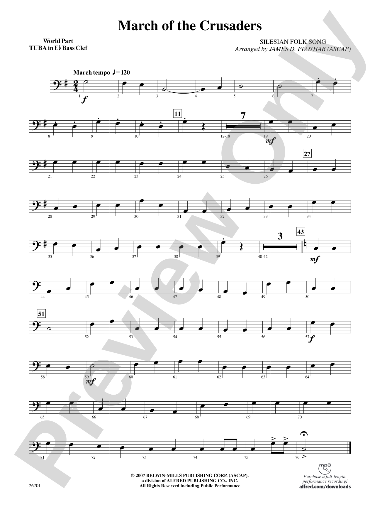 March of the Crusaders: (wp) E-flat Tuba B.C.