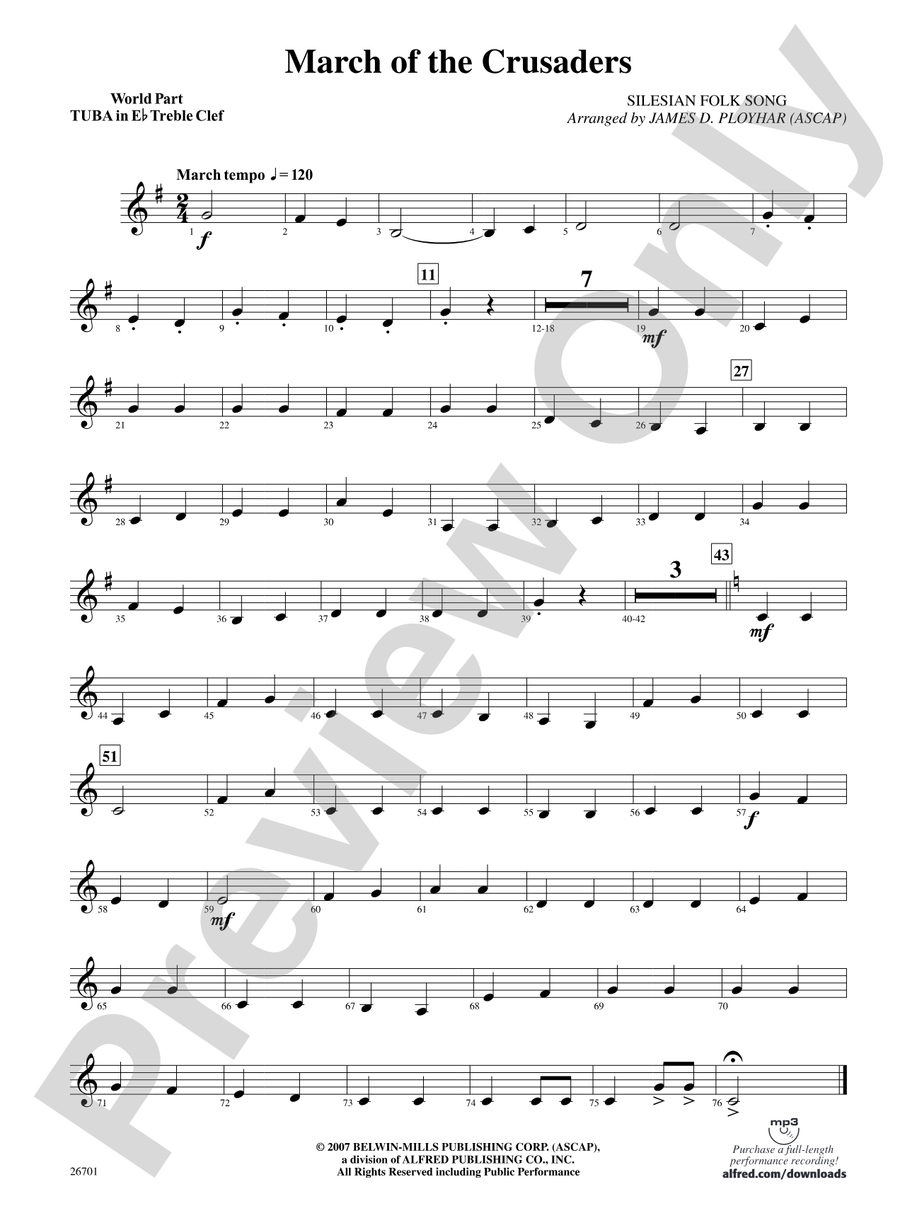 March of the Crusaders: (wp) E-flat Tuba T.C.