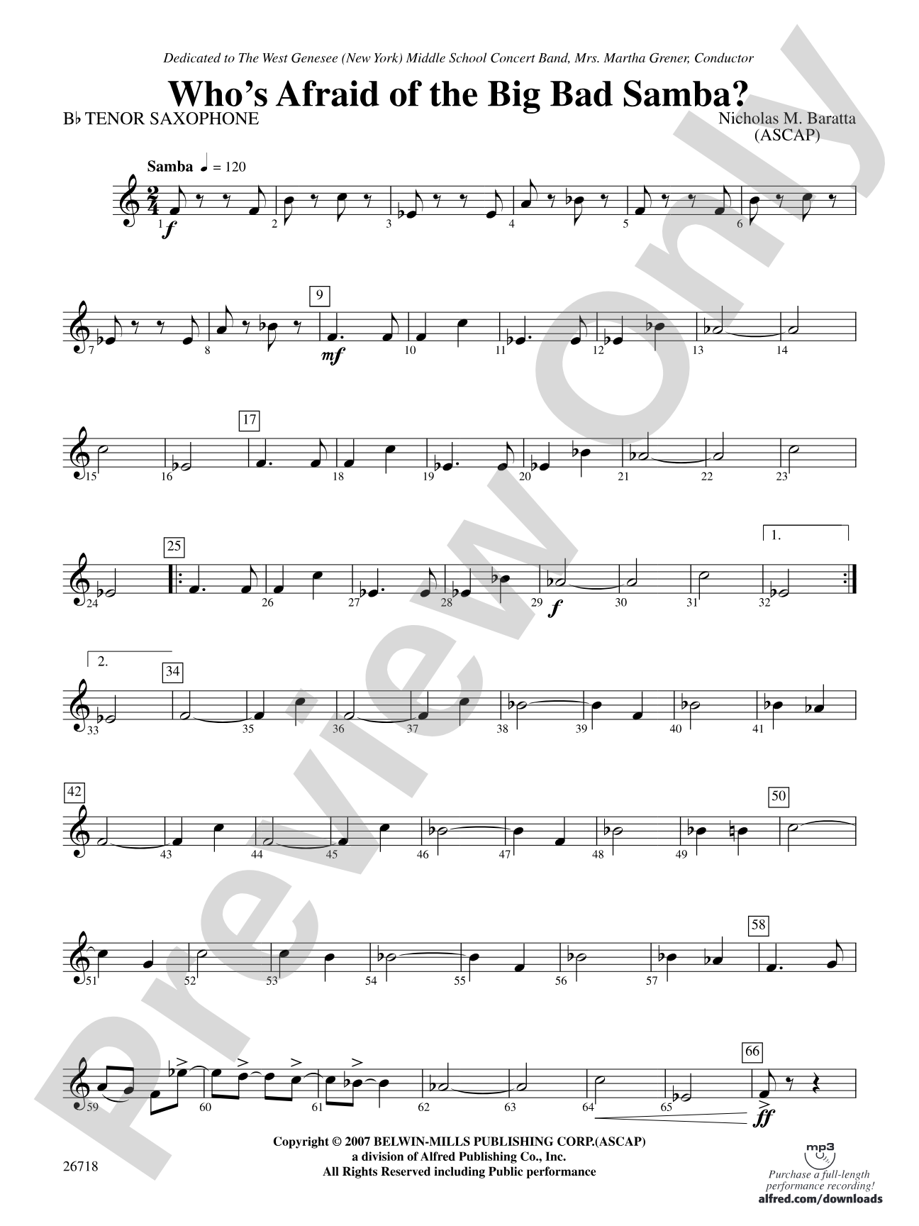 Who's Afraid of the Big Bad Samba?: B-flat Tenor Saxophone