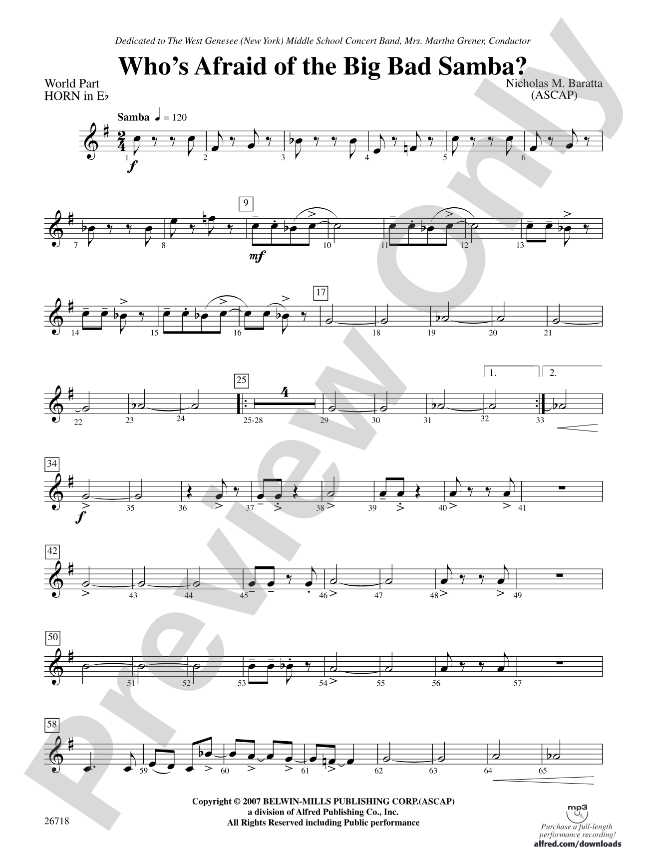 Who's Afraid of the Big Bad Samba?: (wp) 1st Horn in E-flat