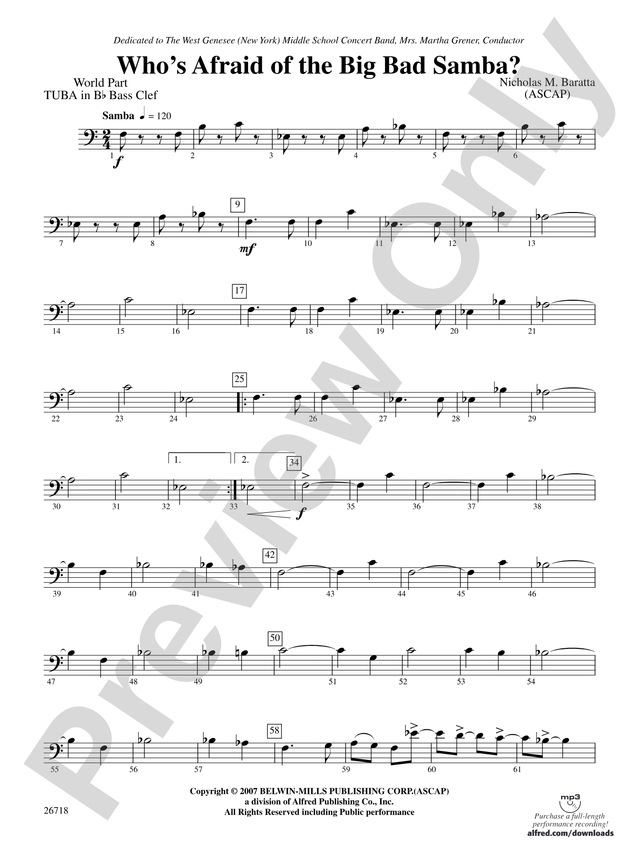 Who's Afraid of the Big Bad Samba?: (wp) B-flat Tuba B.C.