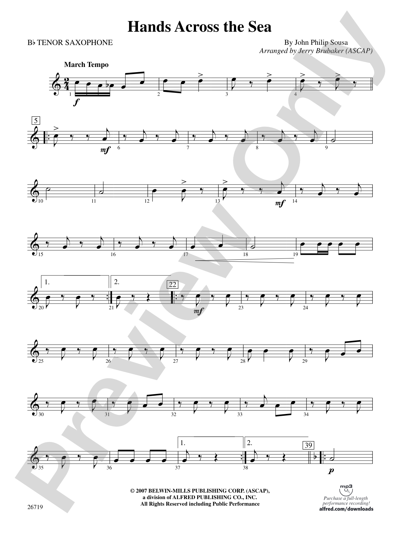 Hands Across the Sea: B-flat Tenor Saxophone