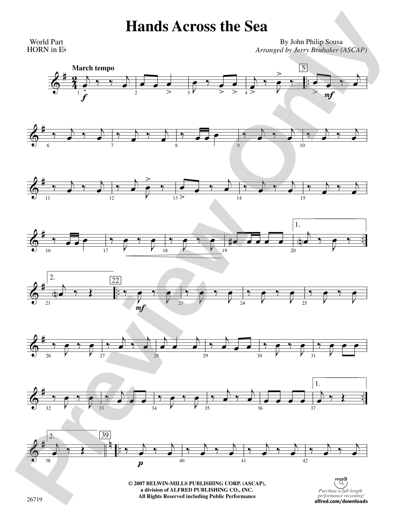 Hands Across the Sea: (wp) 1st Horn in E-flat