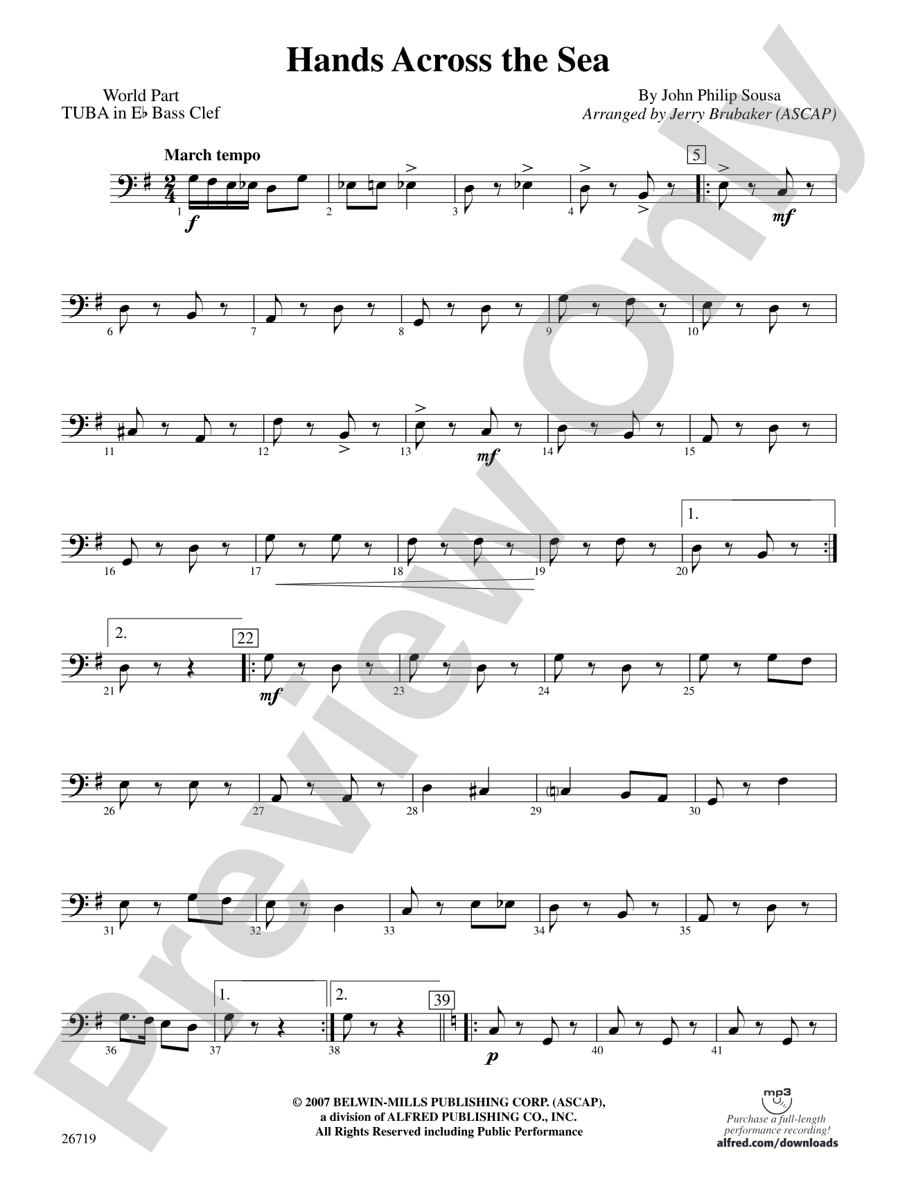 Hands Across the Sea: (wp) E-flat Tuba B.C.