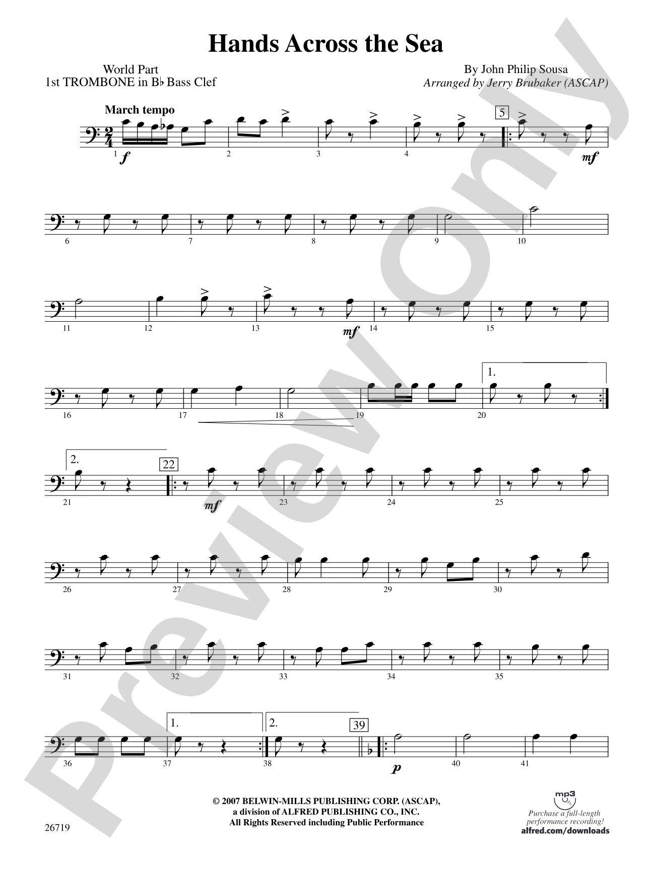 Hands Across the Sea: (wp) 1st B-flat Trombone B.C.