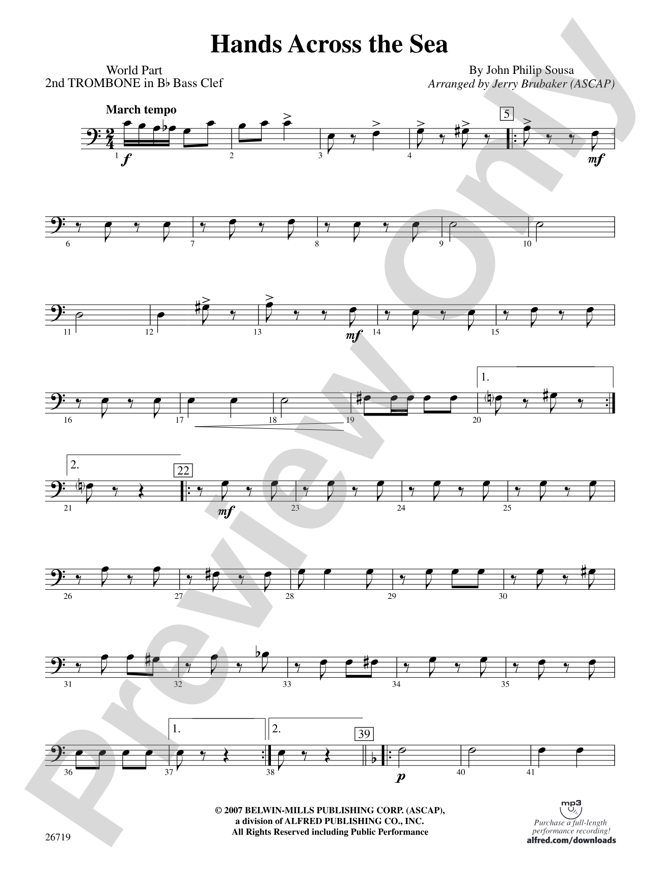 Hands Across the Sea: (wp) 2nd B-flat Trombone B.C.