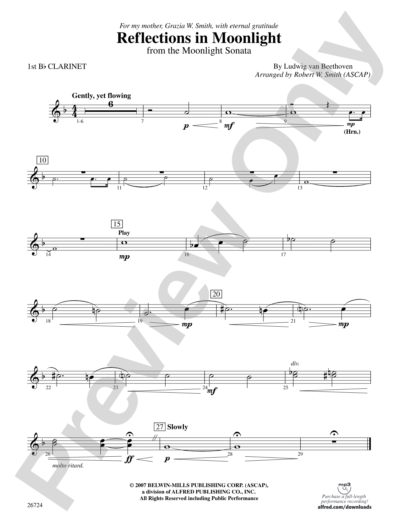 Reflections In Moonlight: 1st B-flat Clarinet