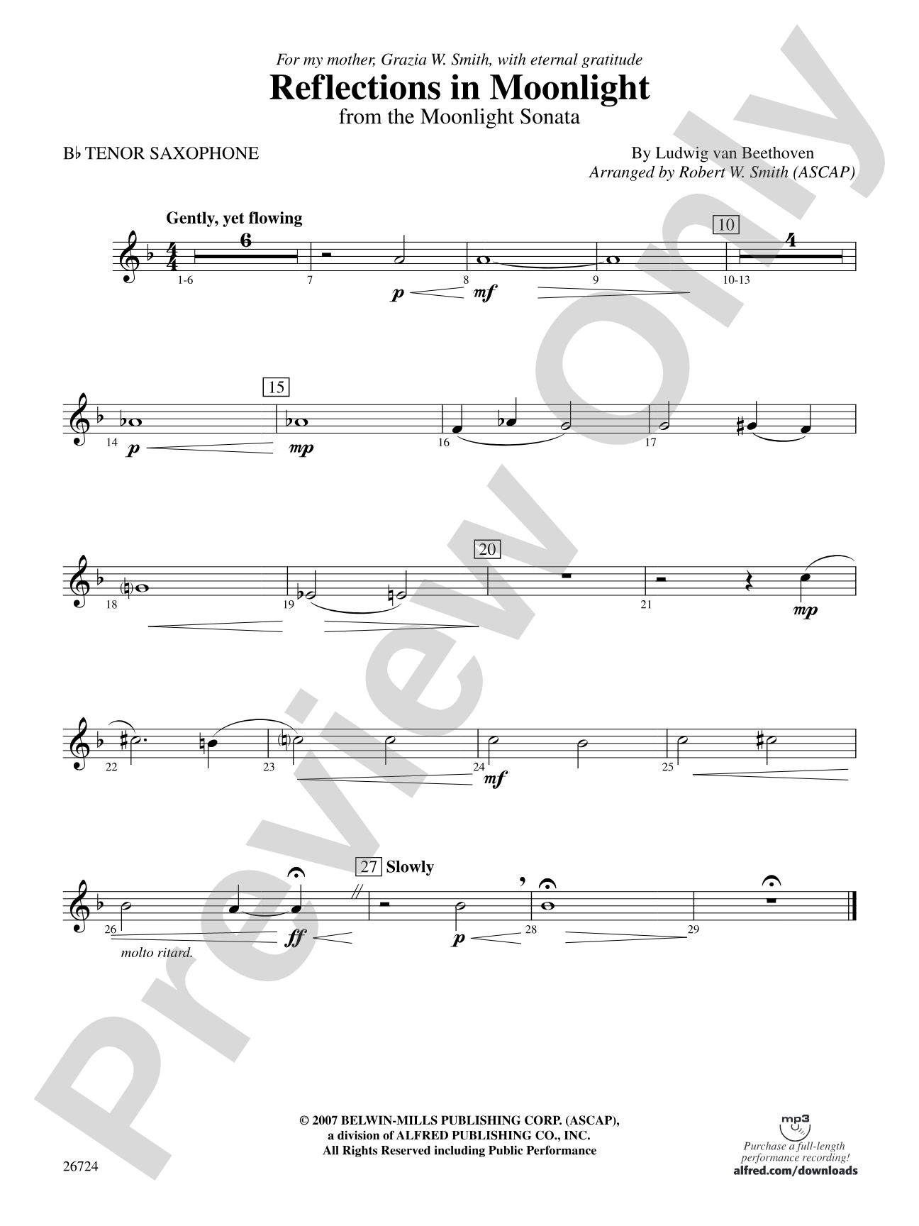 Reflections In Moonlight: B-flat Tenor Saxophone
