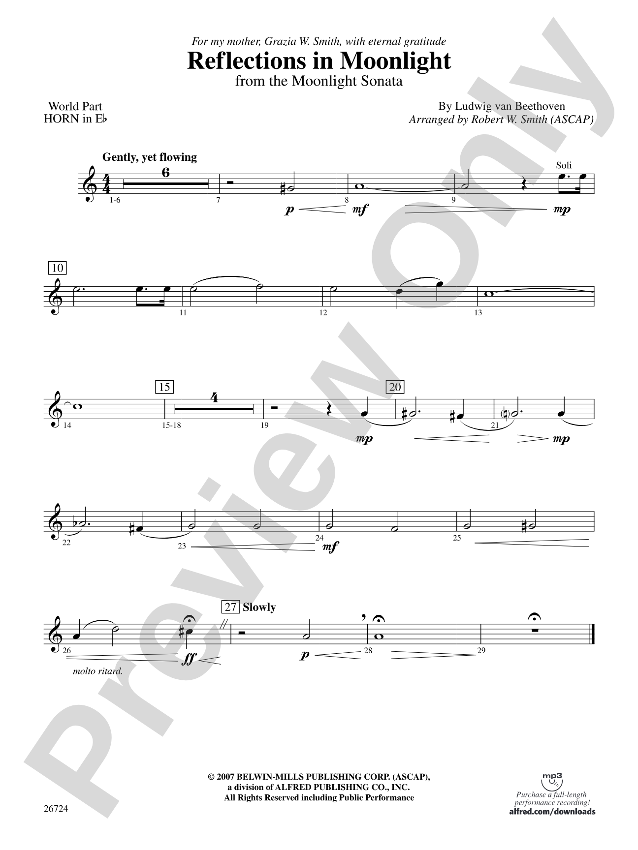 Reflections In Moonlight: (wp) 1st Horn in E-flat