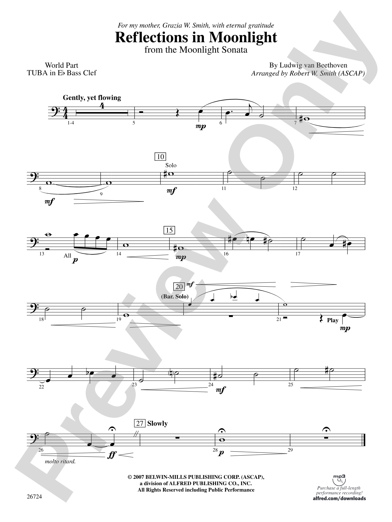 Reflections In Moonlight: (wp) E-flat Tuba B.C.