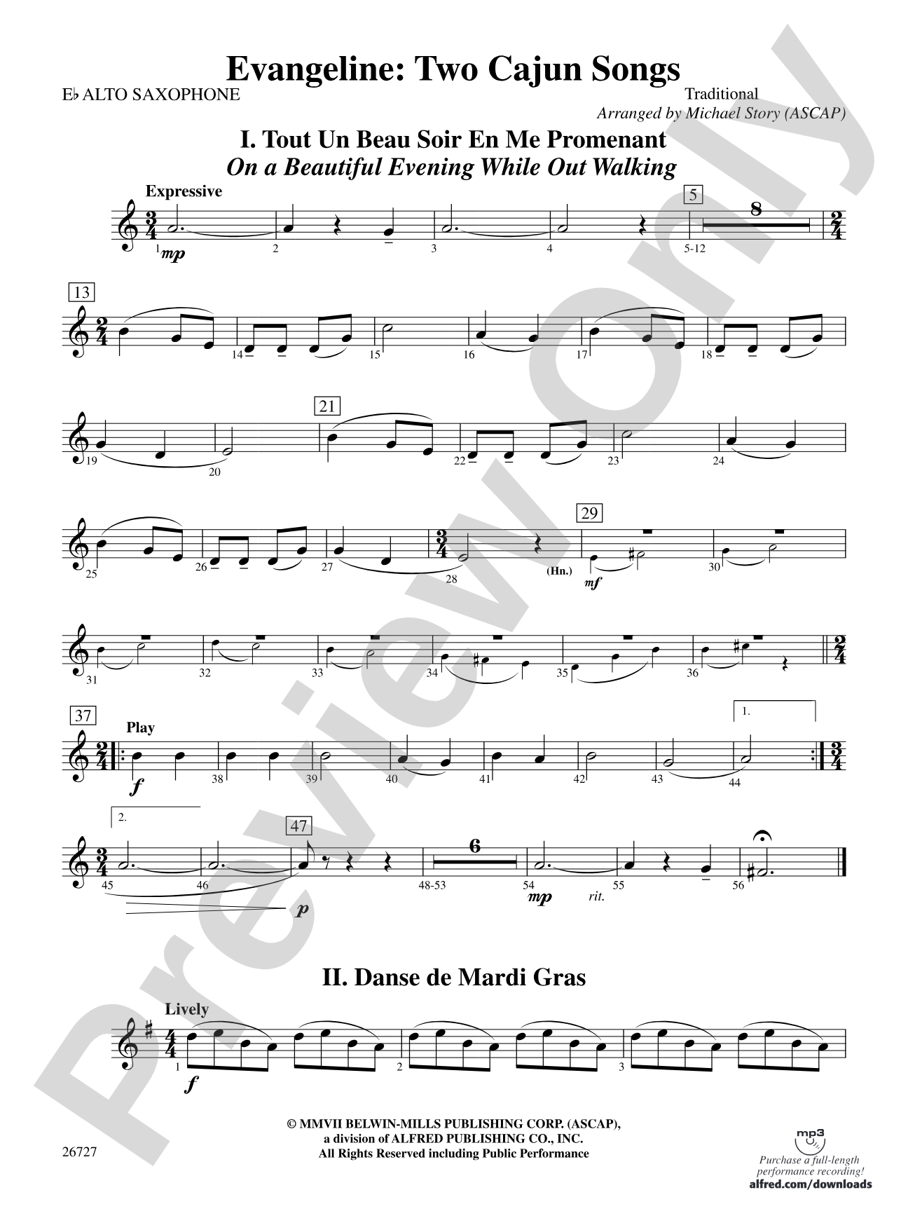 Evangeline: Two Cajun Songs: E-flat Alto Saxophone