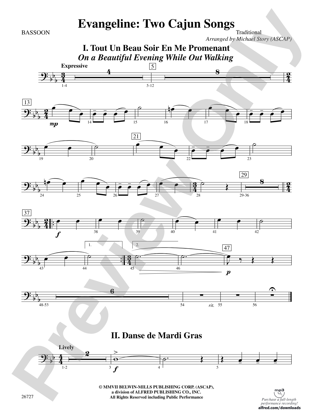 Evangeline: Two Cajun Songs: Bassoon