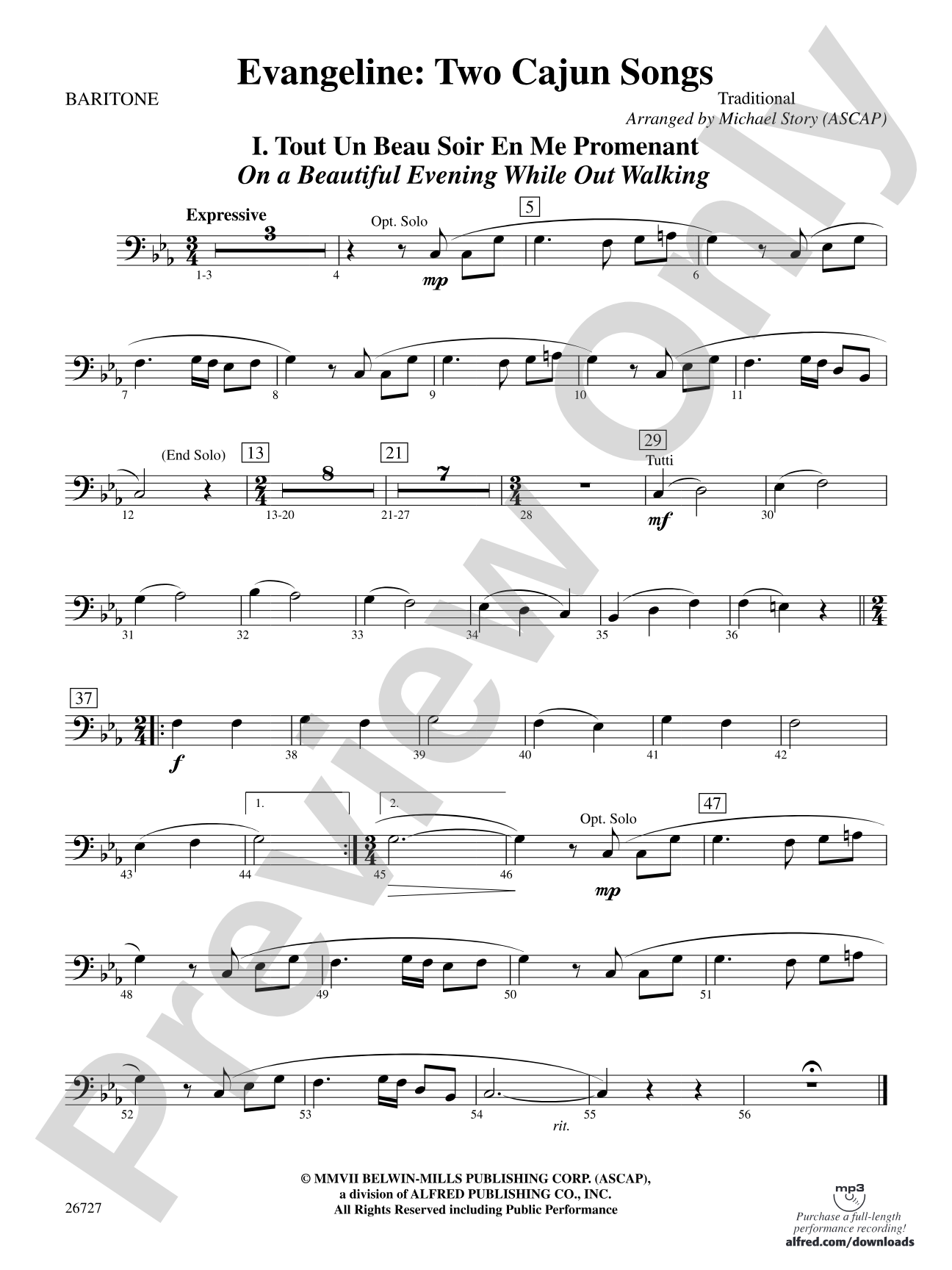 Evangeline: Two Cajun Songs: Baritone B.C.