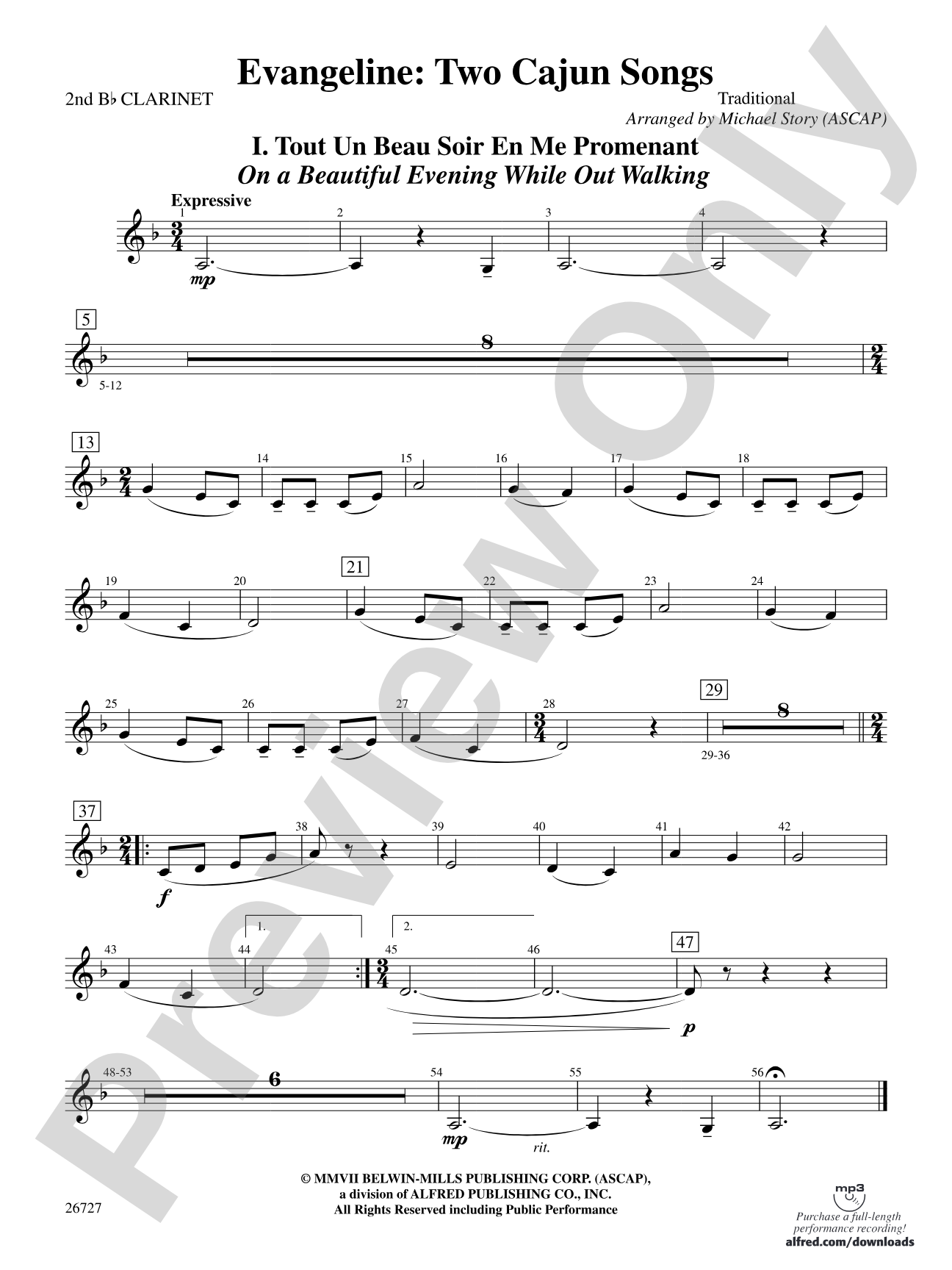 Evangeline: Two Cajun Songs: 2nd B-flat Clarinet