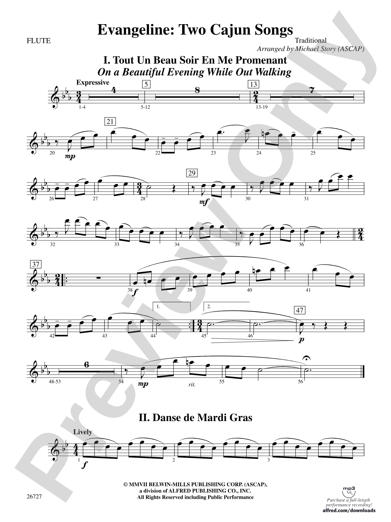 Evangeline: Two Cajun Songs: Flute