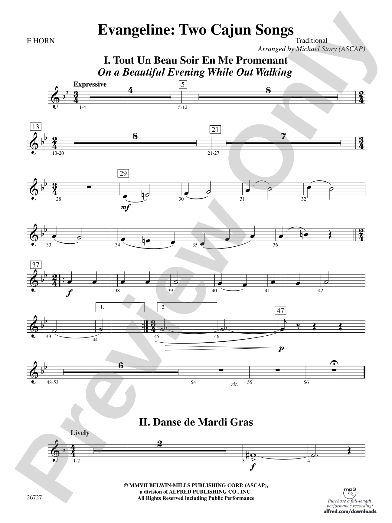 Evangeline: Two Cajun Songs: 1st F Horn
