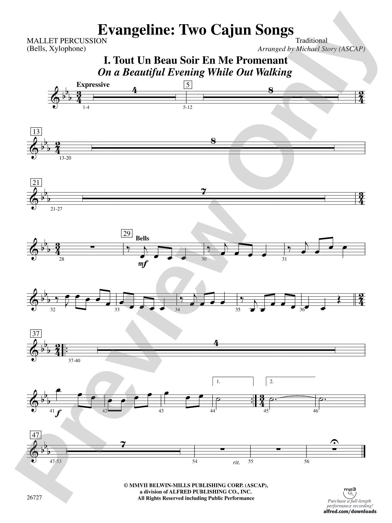 Evangeline: Two Cajun Songs: Mallets