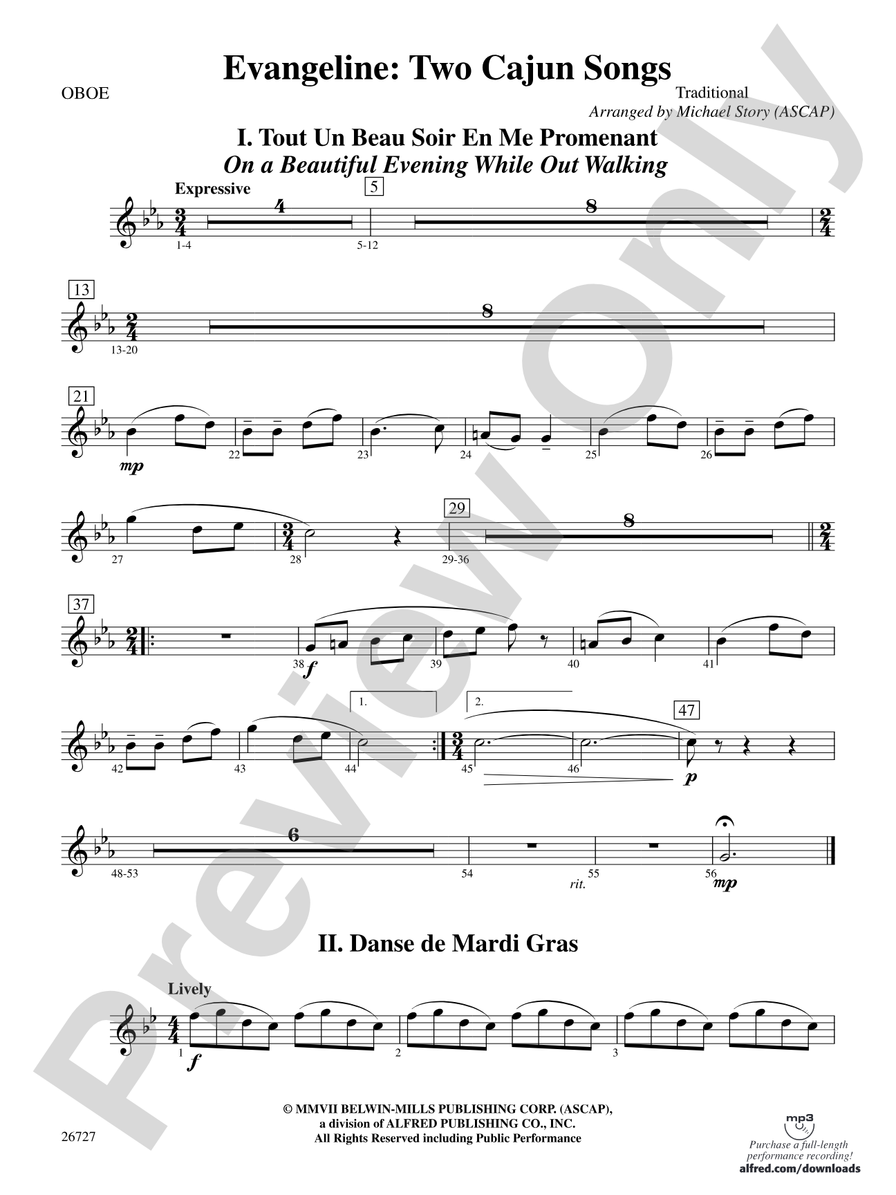 Evangeline: Two Cajun Songs: Oboe