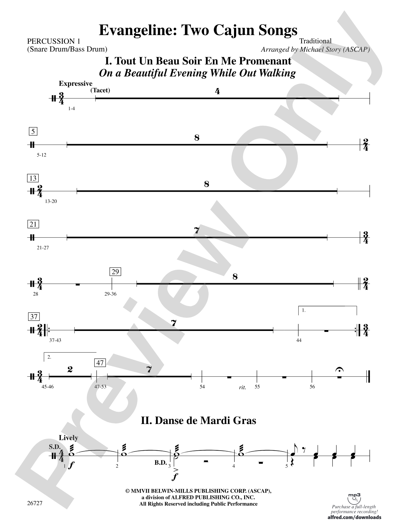 Evangeline: Two Cajun Songs: 1st Percussion