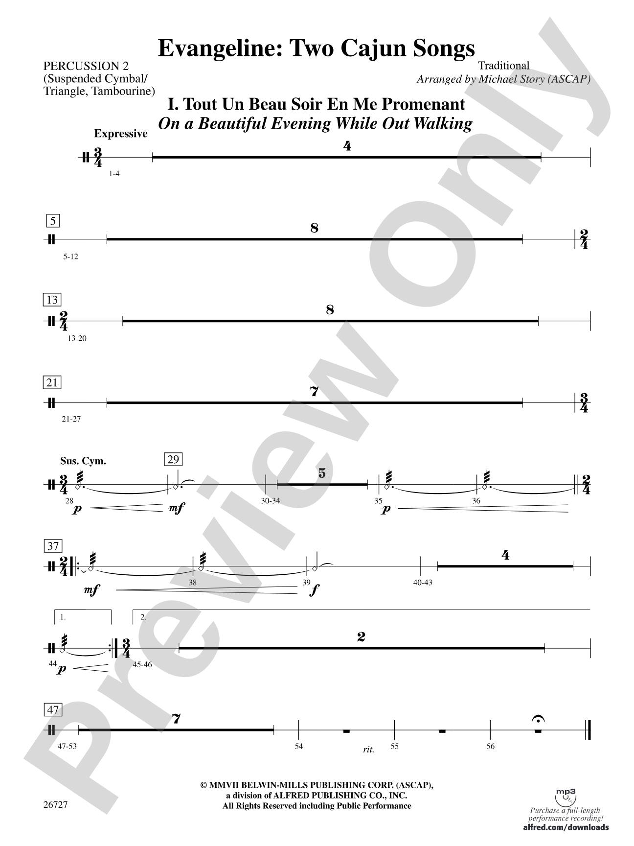 Evangeline: Two Cajun Songs: 2nd Percussion