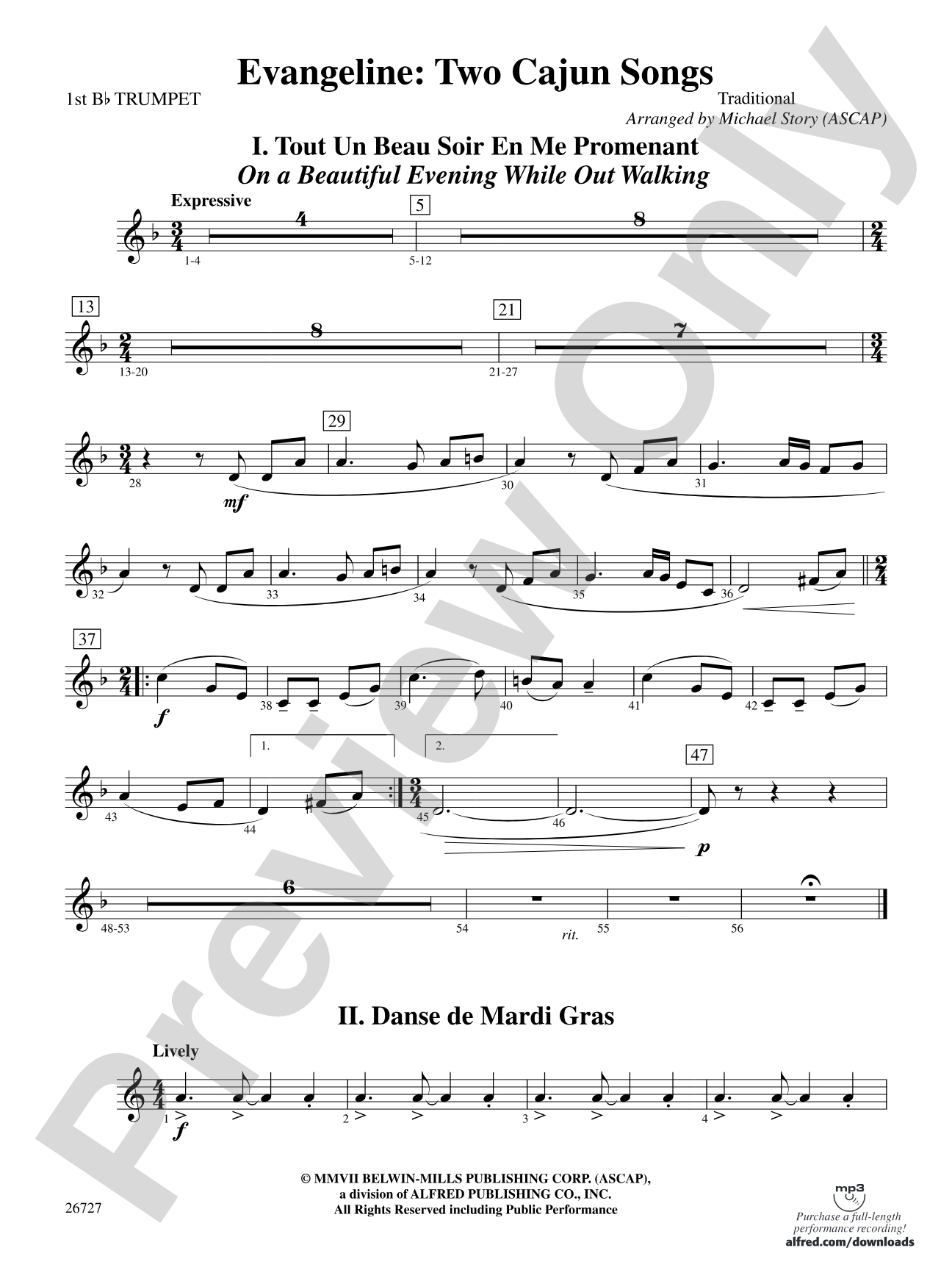 Evangeline: Two Cajun Songs: 1st B-flat Trumpet