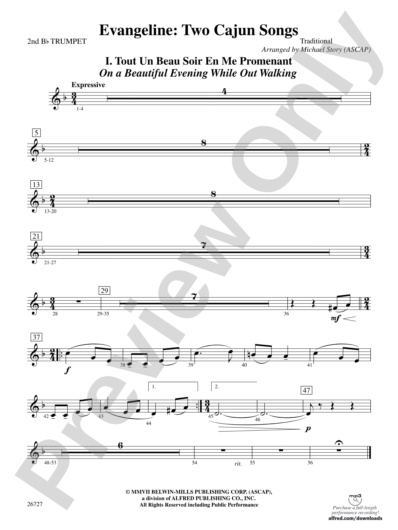Evangeline: Two Cajun Songs: 2nd B-flat Trumpet