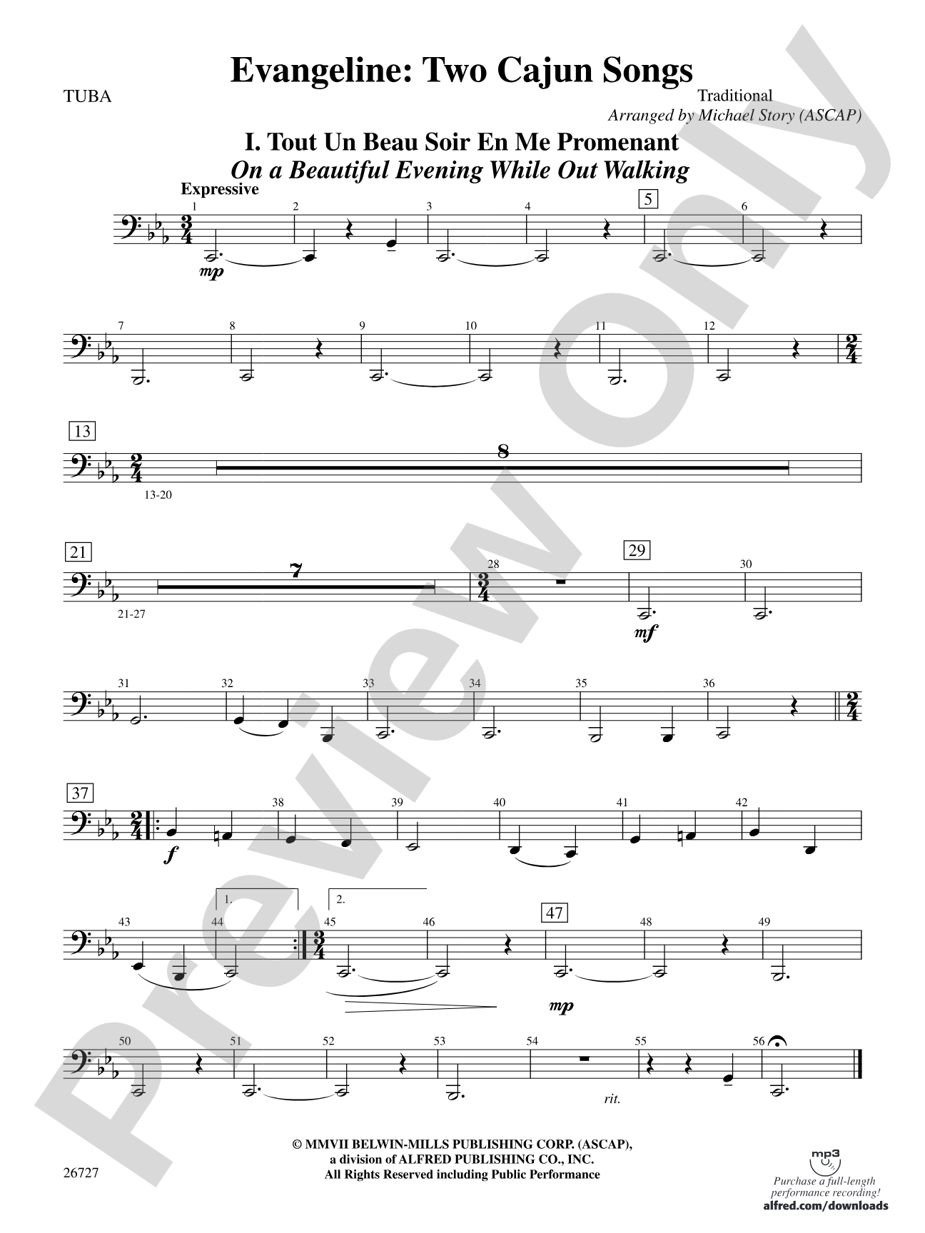 Evangeline: Two Cajun Songs: Tuba
