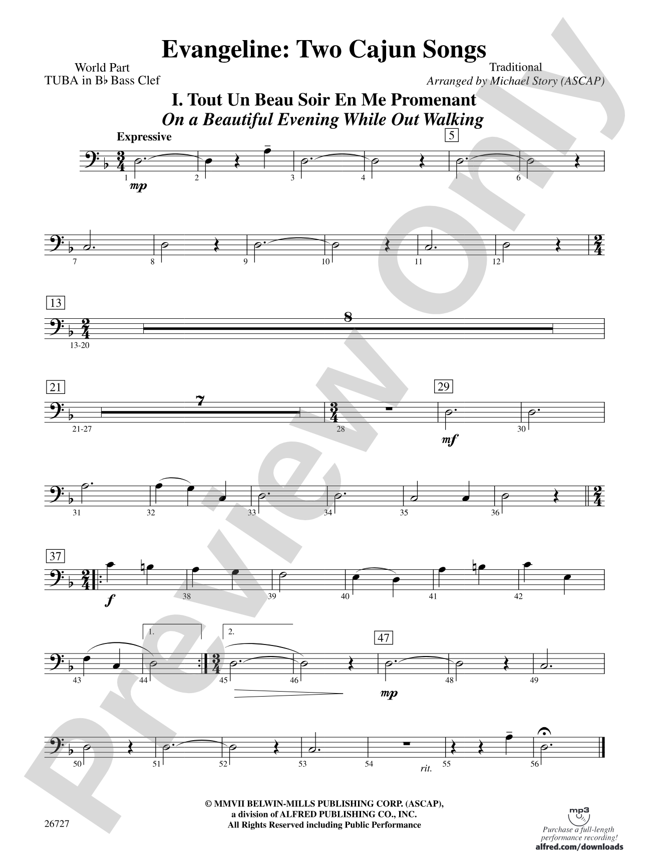 Evangeline: (wp) B-flat Tuba B.C.