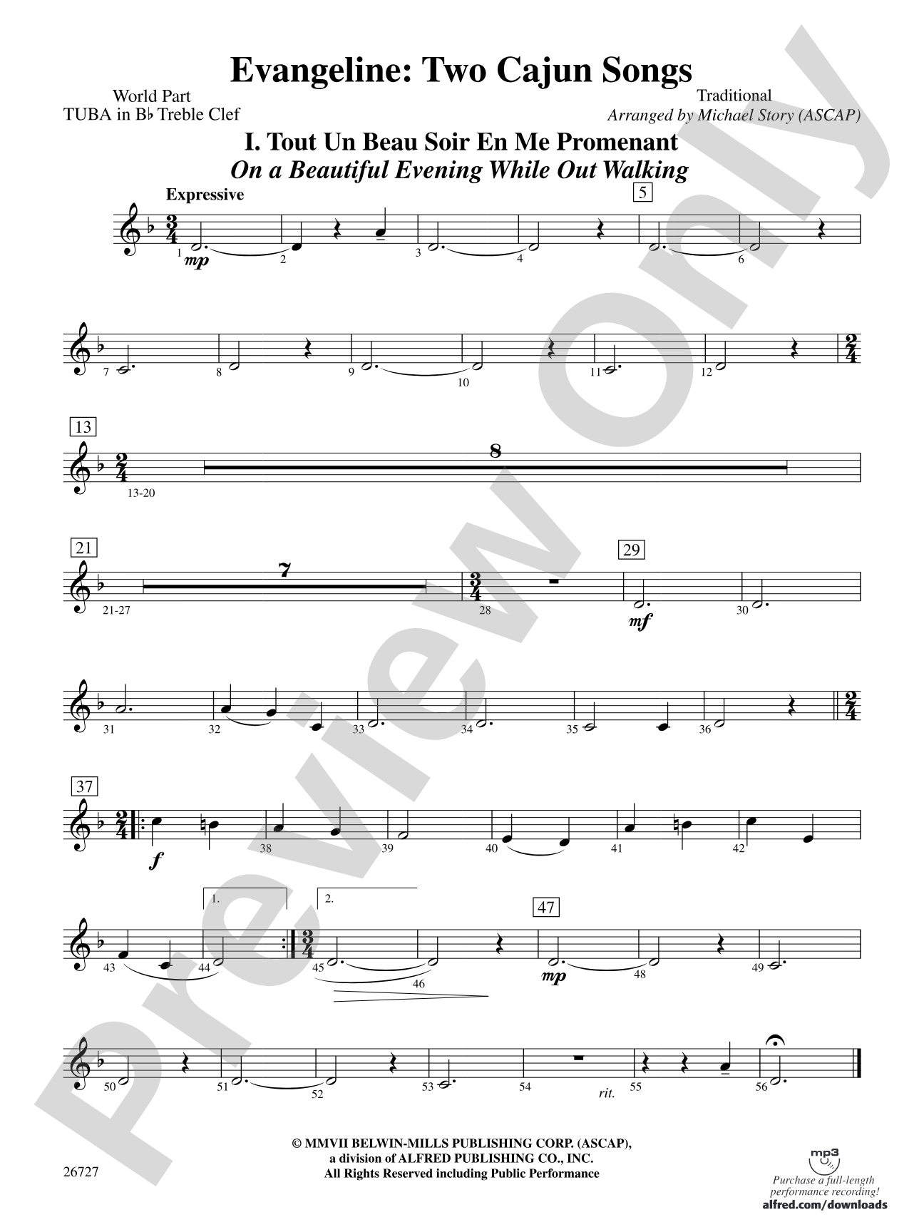 Evangeline: (wp) B-flat Tuba T.C.
