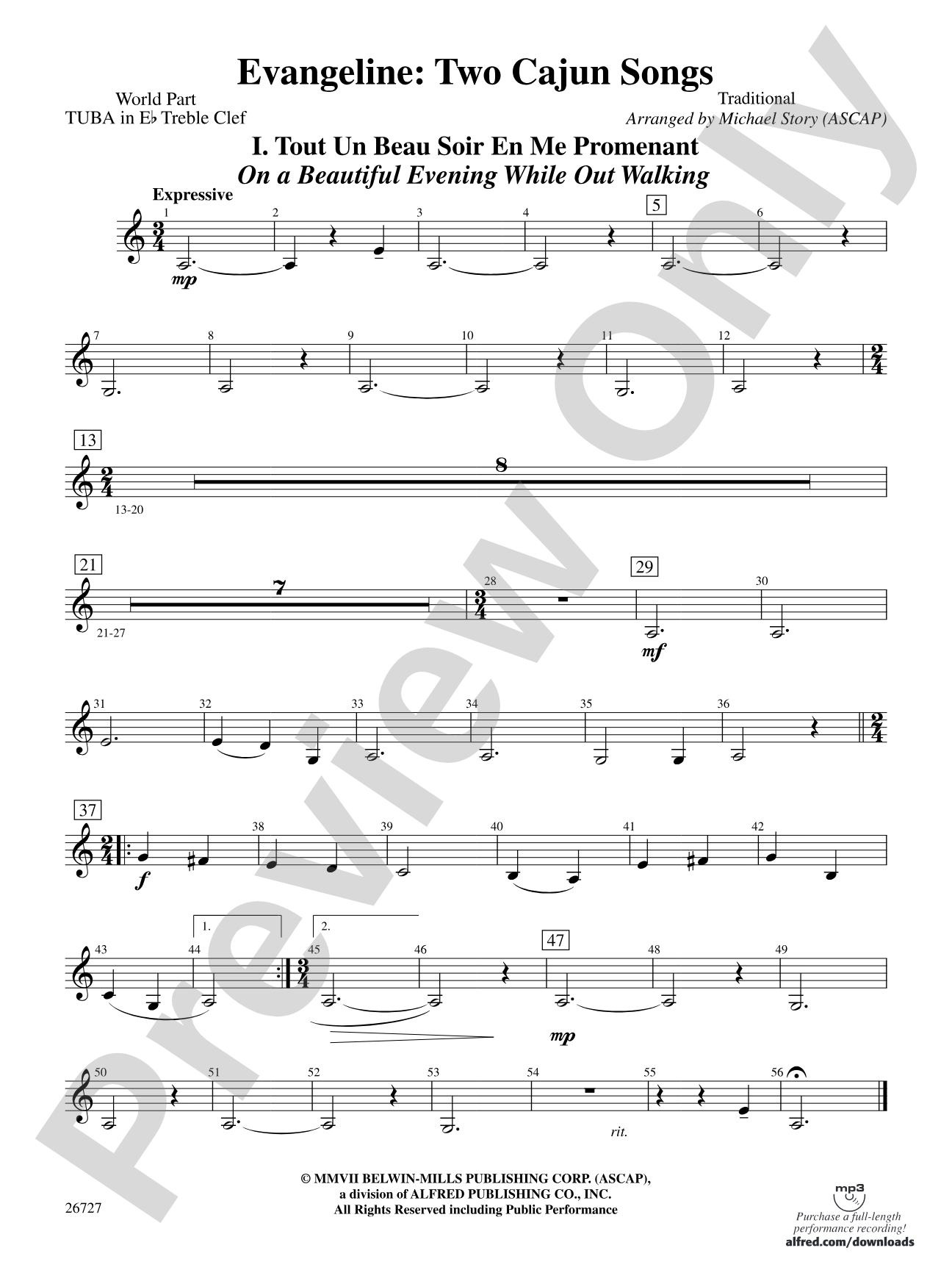 Evangeline: (wp) E-flat Tuba T.C.