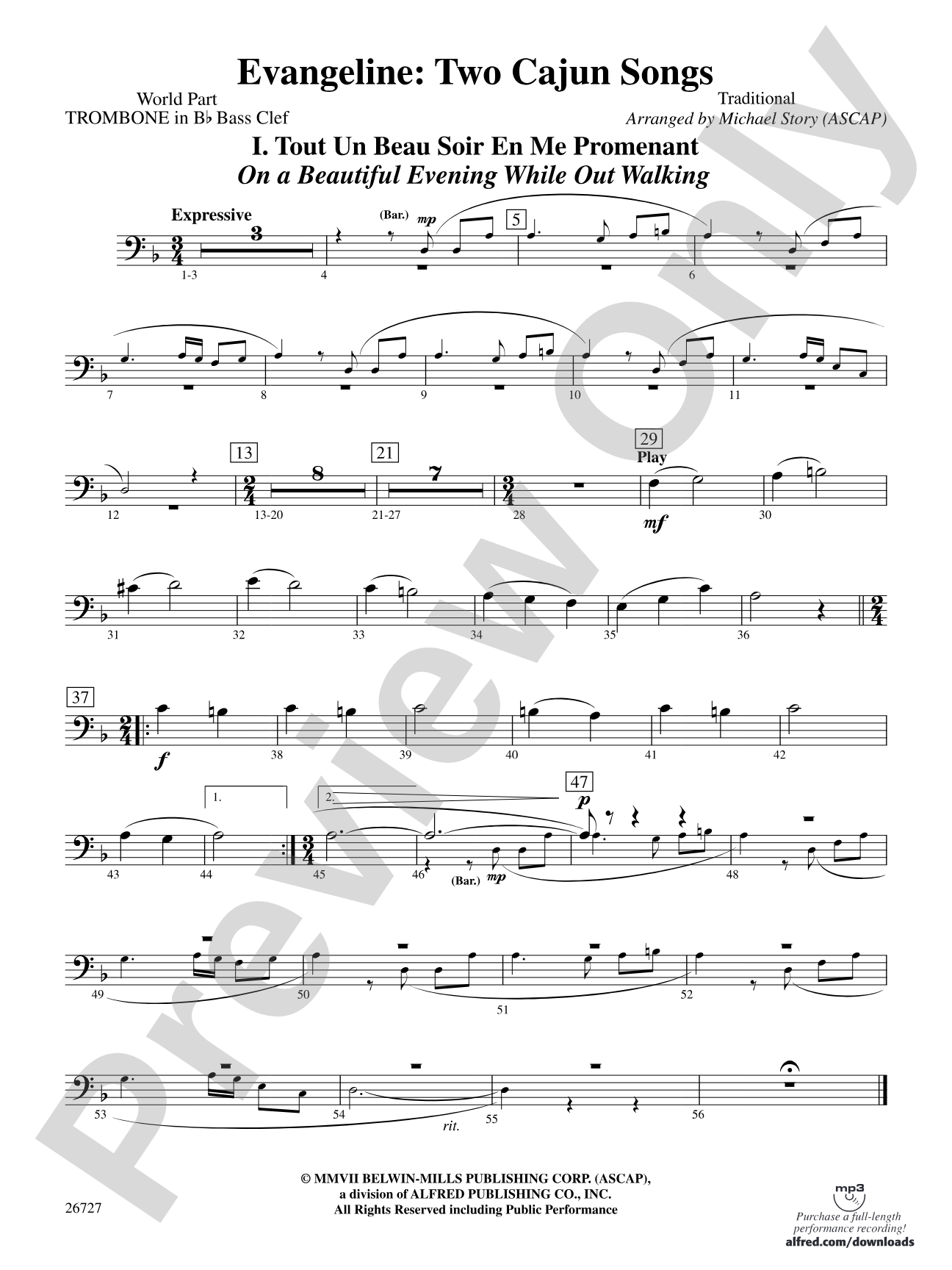 Evangeline: (wp) 1st B-flat Trombone B.C.