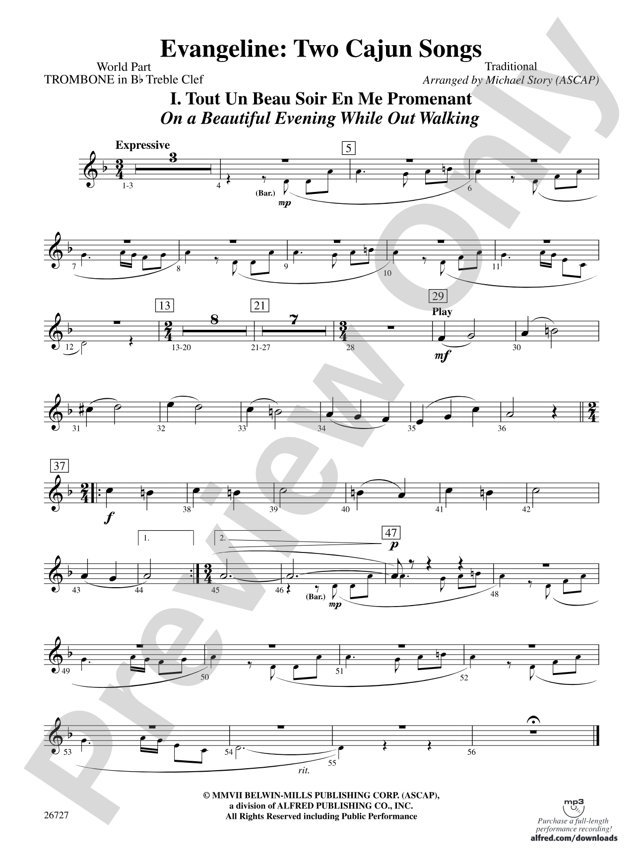 Evangeline: (wp) 1st B-flat Trombone T.C.