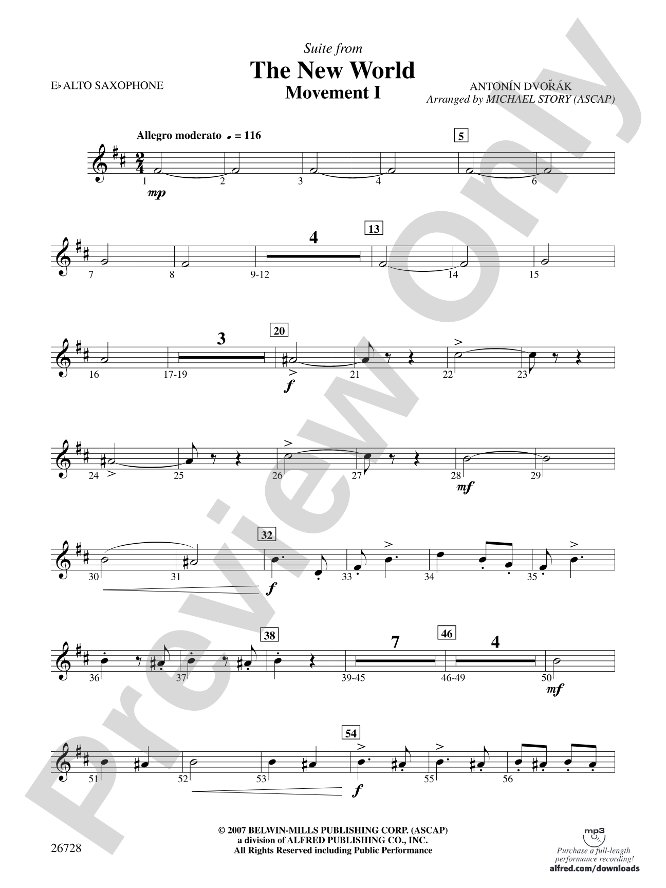 Suite from The New World: E-flat Alto Saxophone