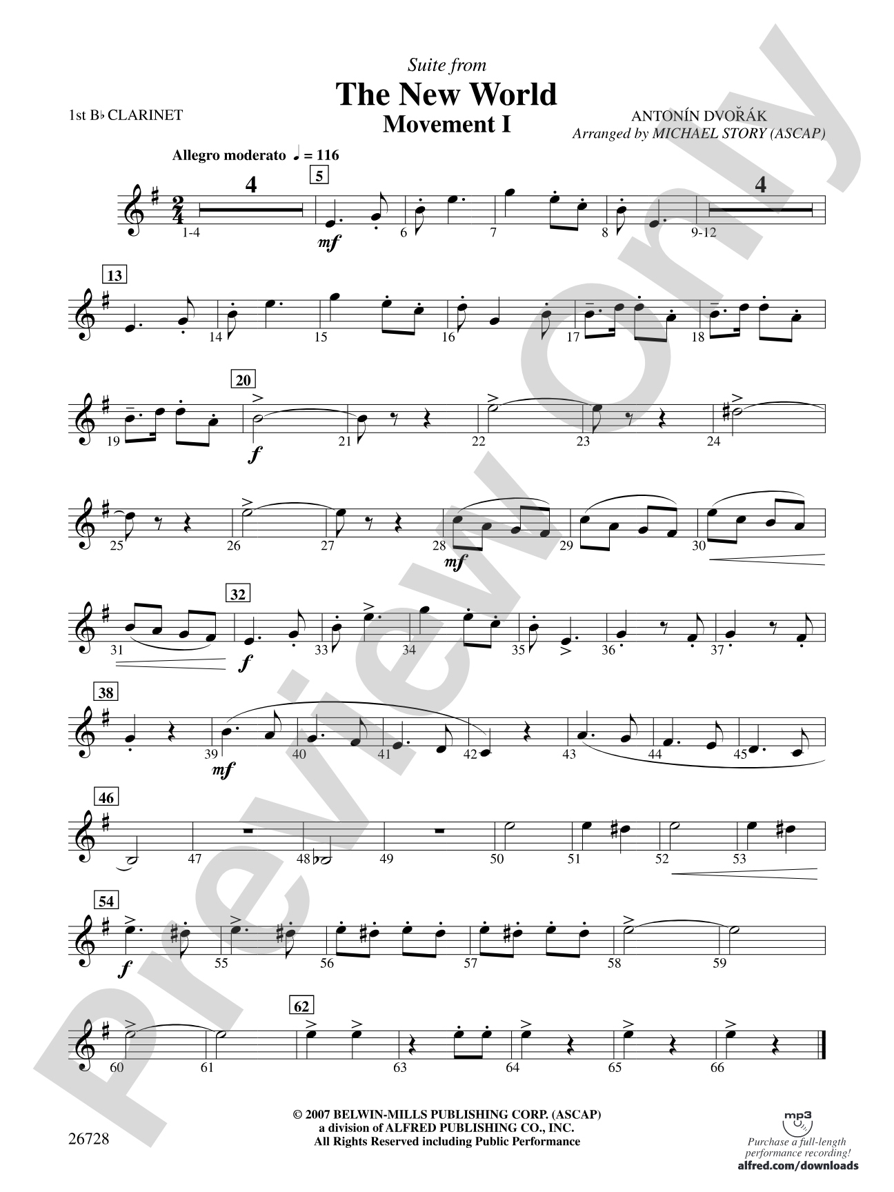 Suite from The New World: 1st B-flat Clarinet