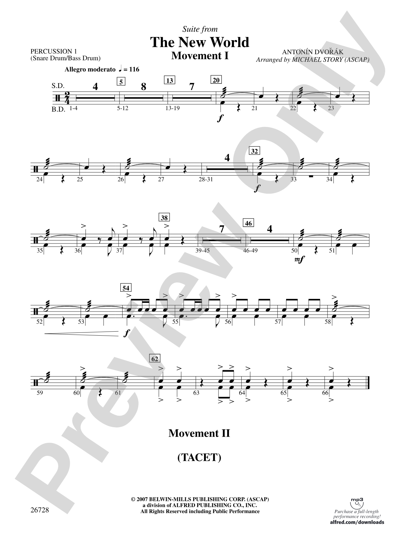Suite from The New World: 1st Percussion