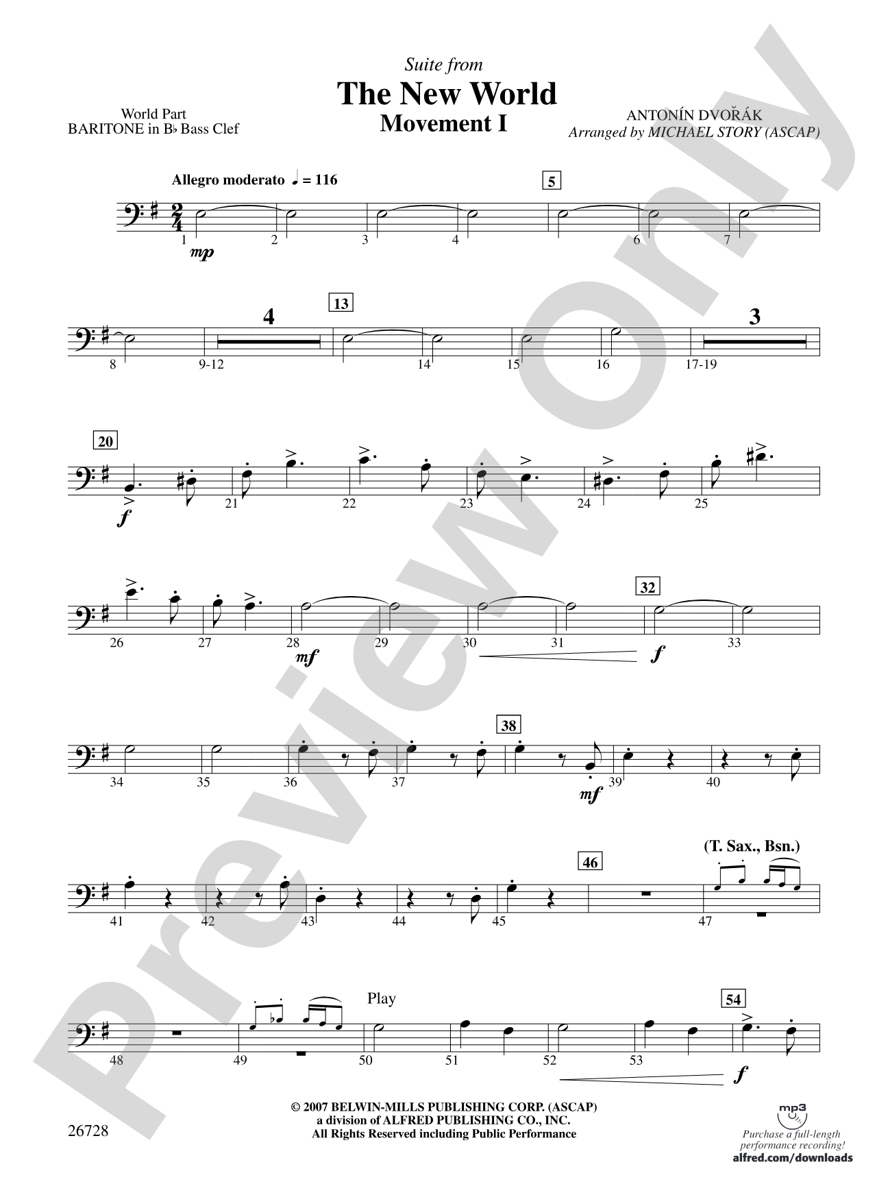 Suite from The New World: (wp) B-flat Baritone B.C.