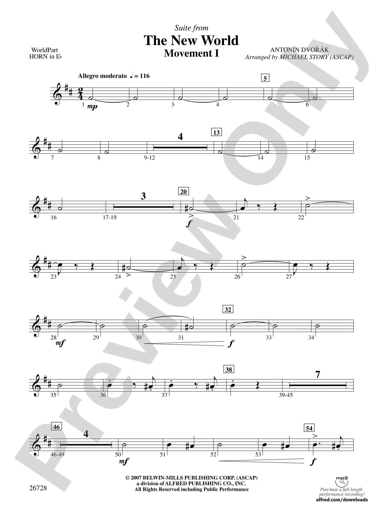 Suite from The New World: (wp) 1st Horn in E-flat