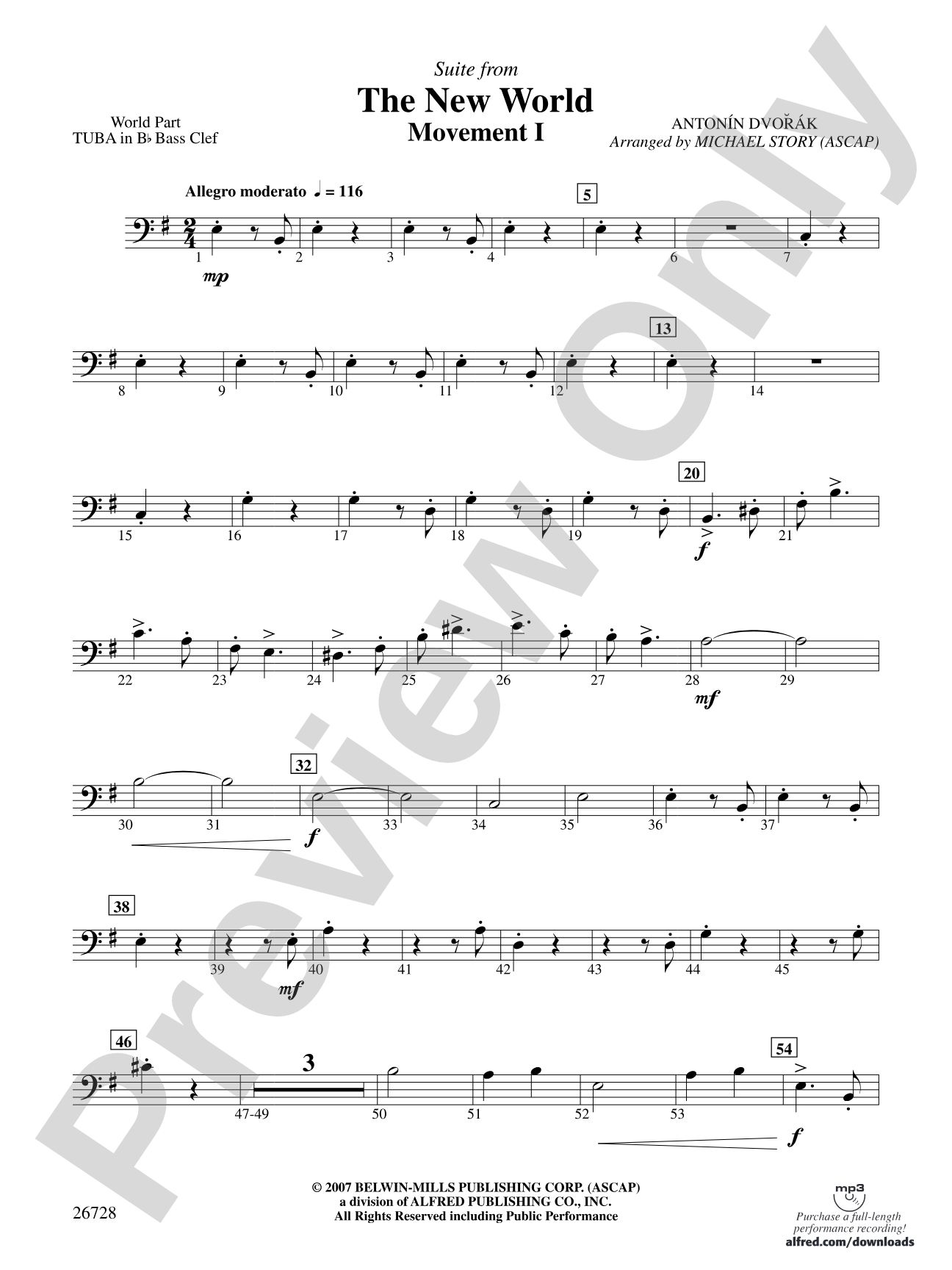 Suite from The New World: (wp) B-flat Tuba B.C.