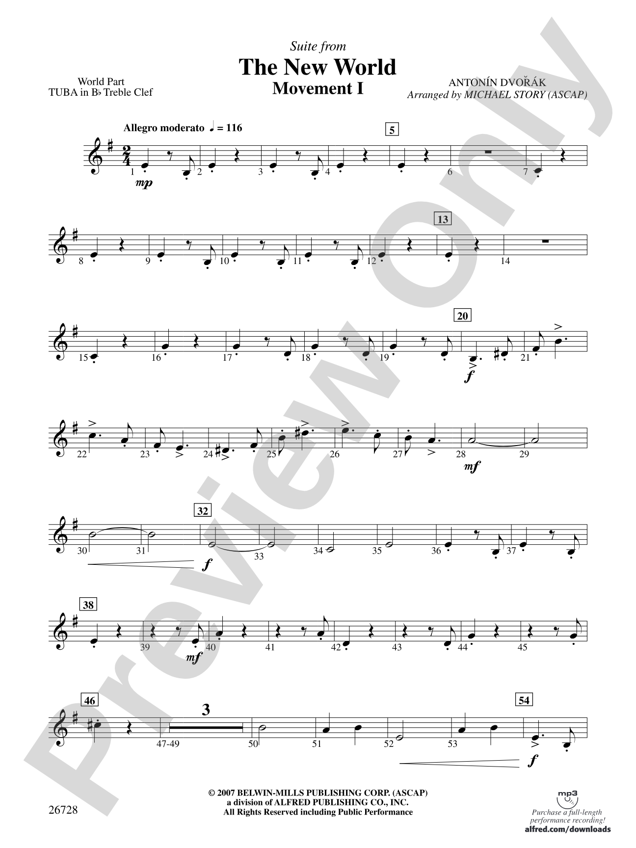 Suite from The New World: (wp) B-flat Tuba T.C.