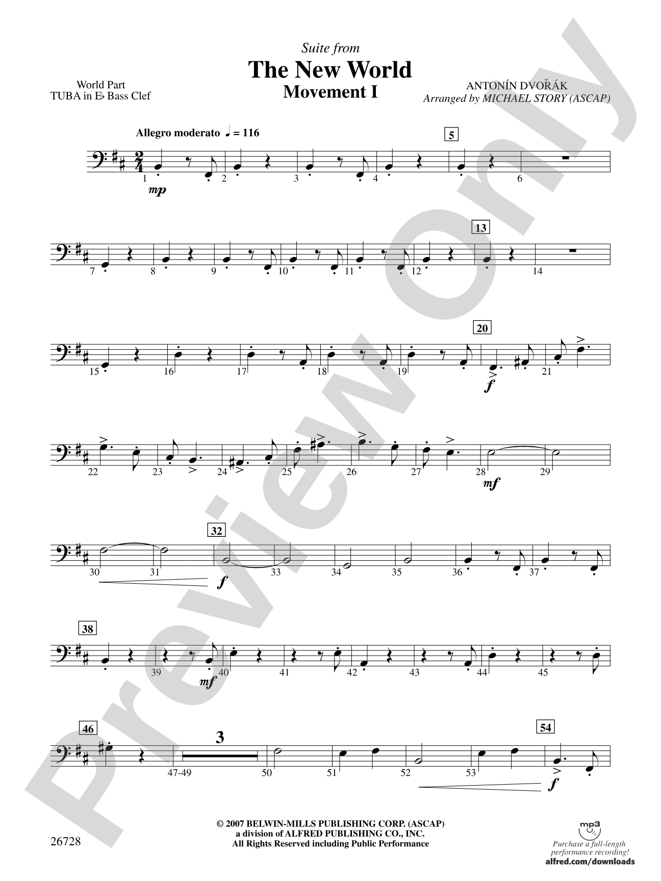 Suite from The New World: (wp) E-flat Tuba B.C.