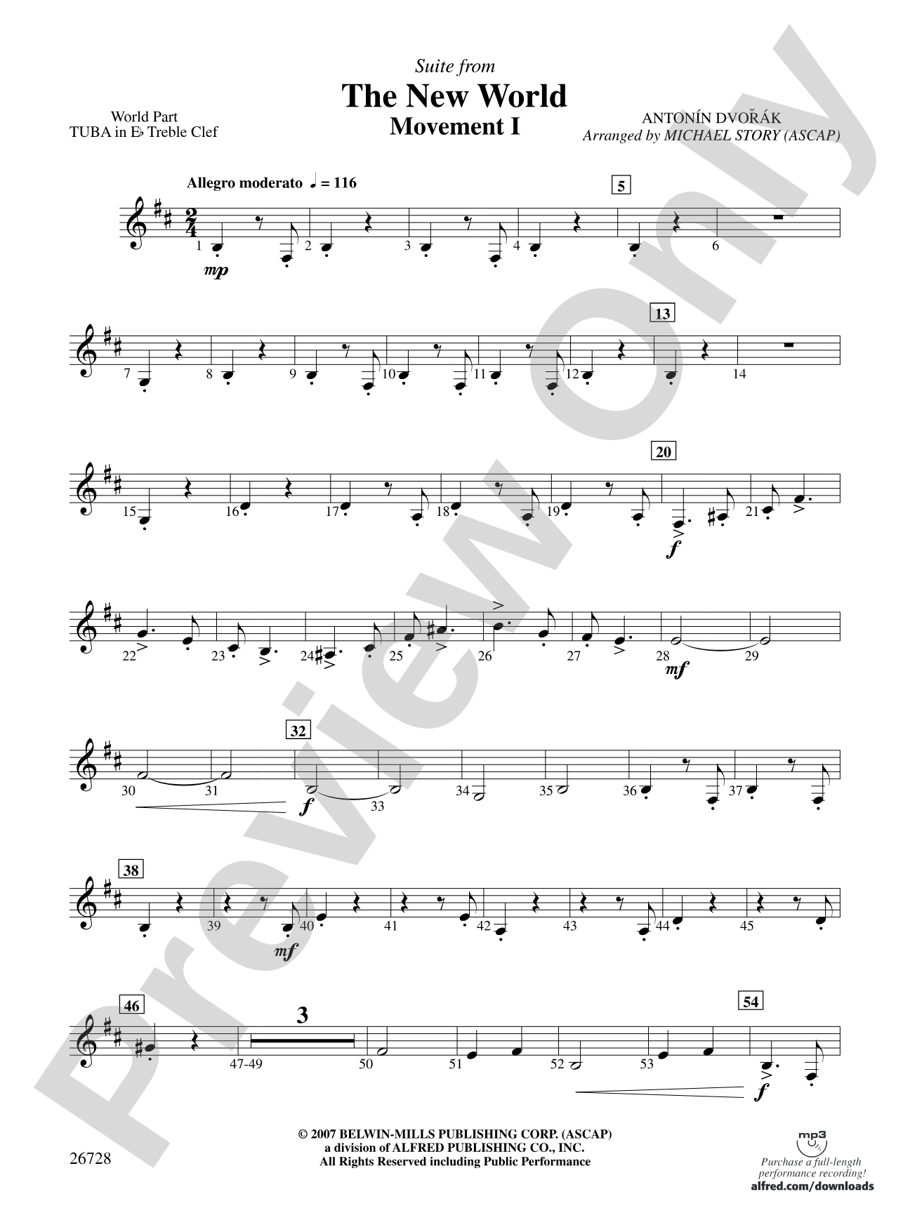 Suite from The New World: (wp) E-flat Tuba T.C.