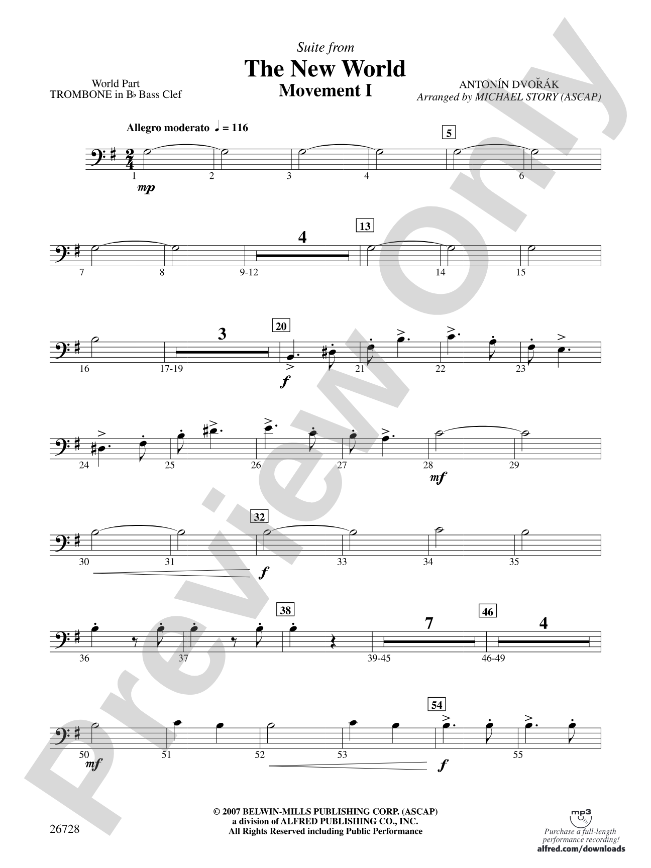 Suite from The New World: (wp) 1st B-flat Trombone B.C.